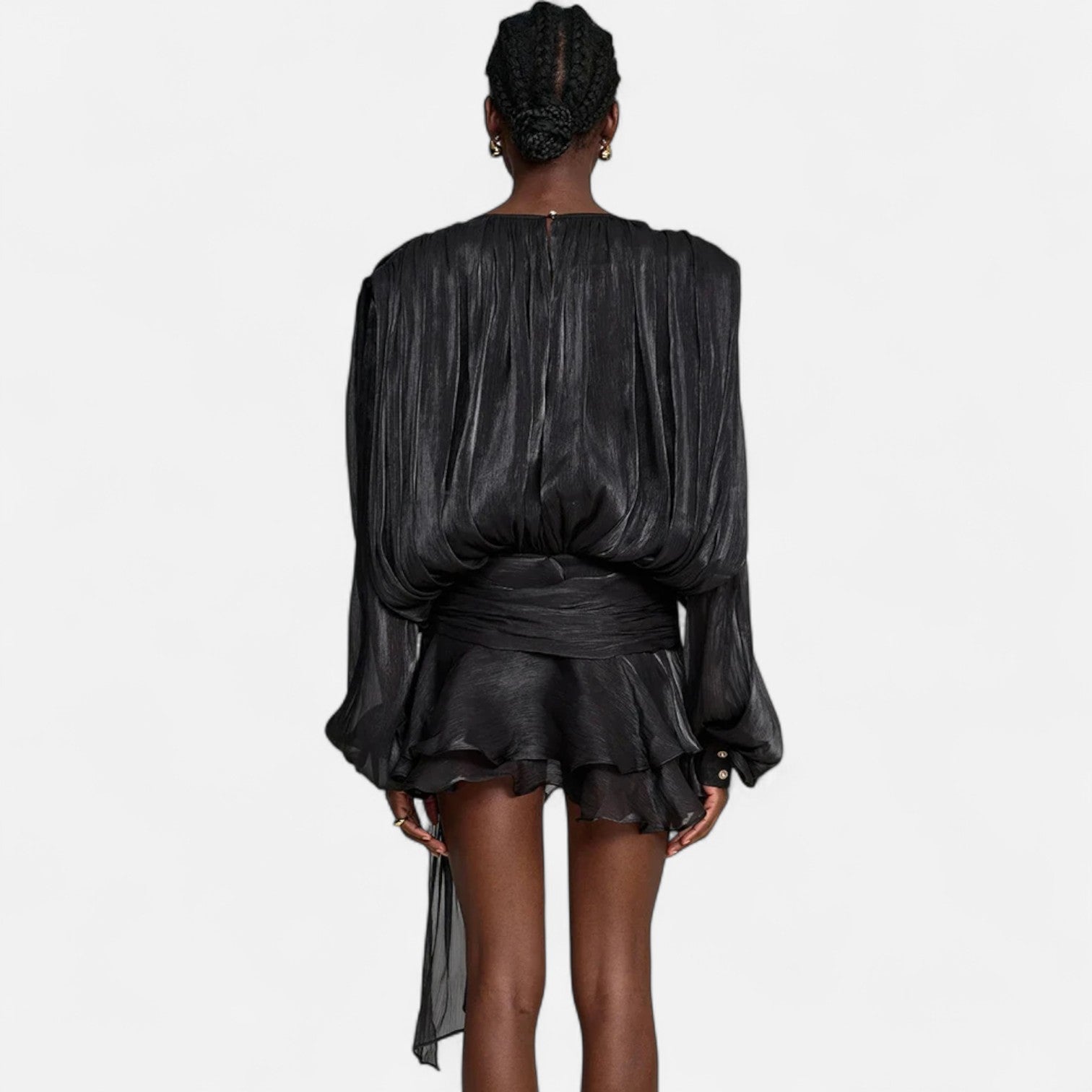 Fiventa | Women’s Draped Silk-Effect Blouse Dress with Waist Tie