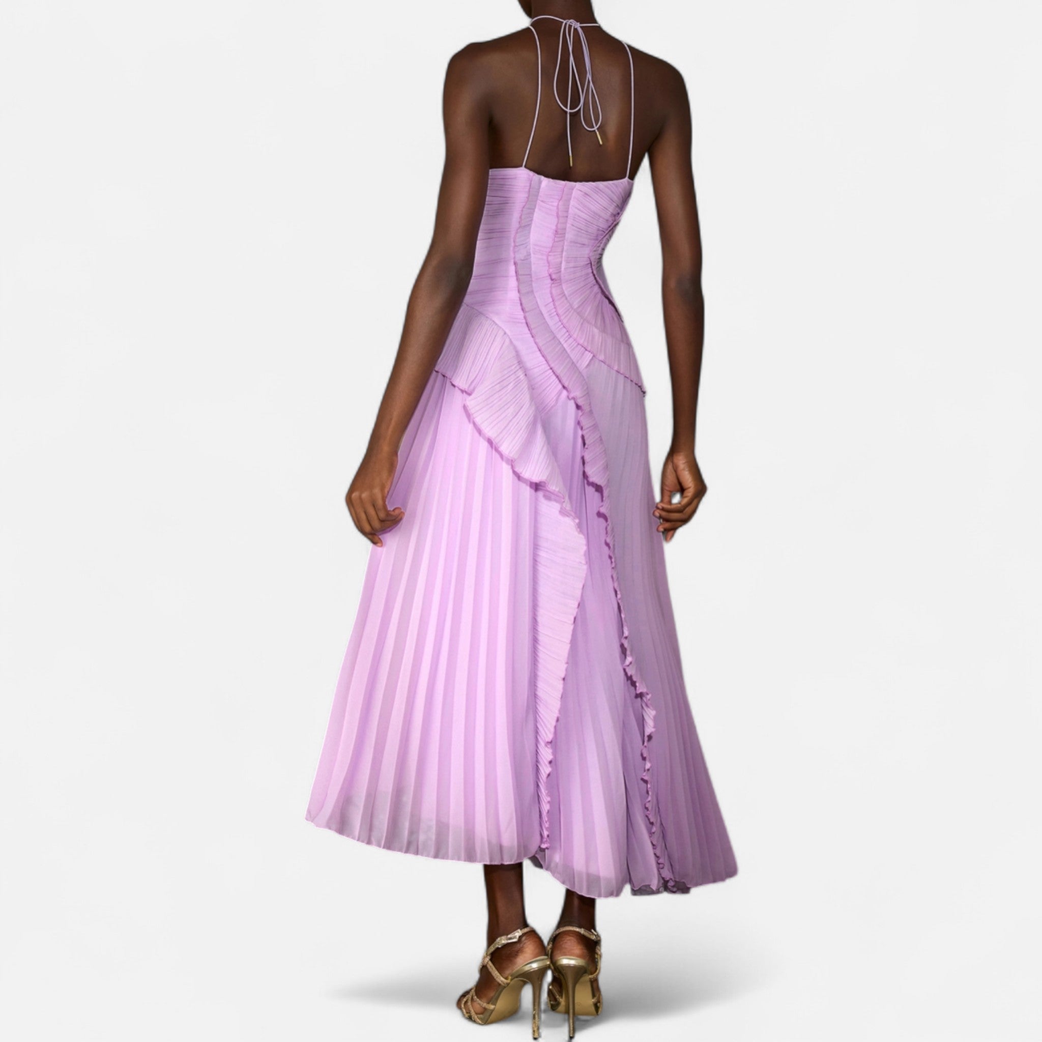 Fiventa | Women’s Ruffled Chiffon Gown with Halter Neck