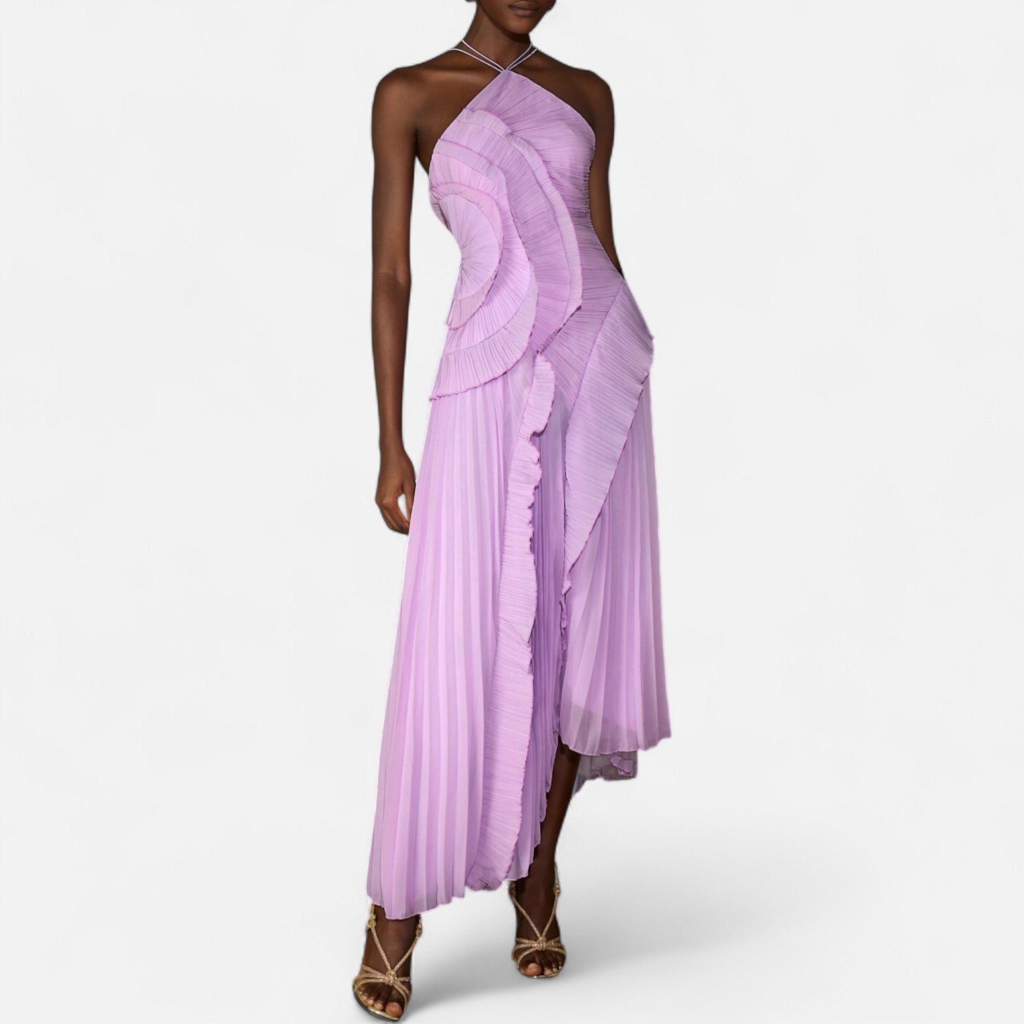 Fiventa | Women’s Ruffled Chiffon Gown with Halter Neck