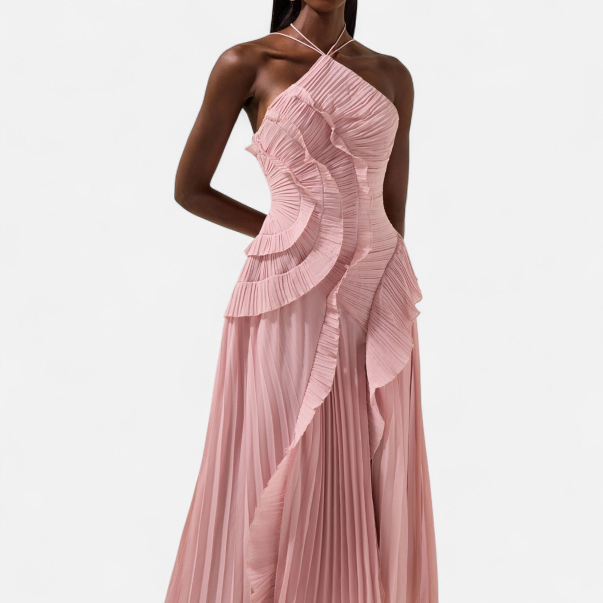 Fiventa | Women’s Ruffled Chiffon Gown with Halter Neck