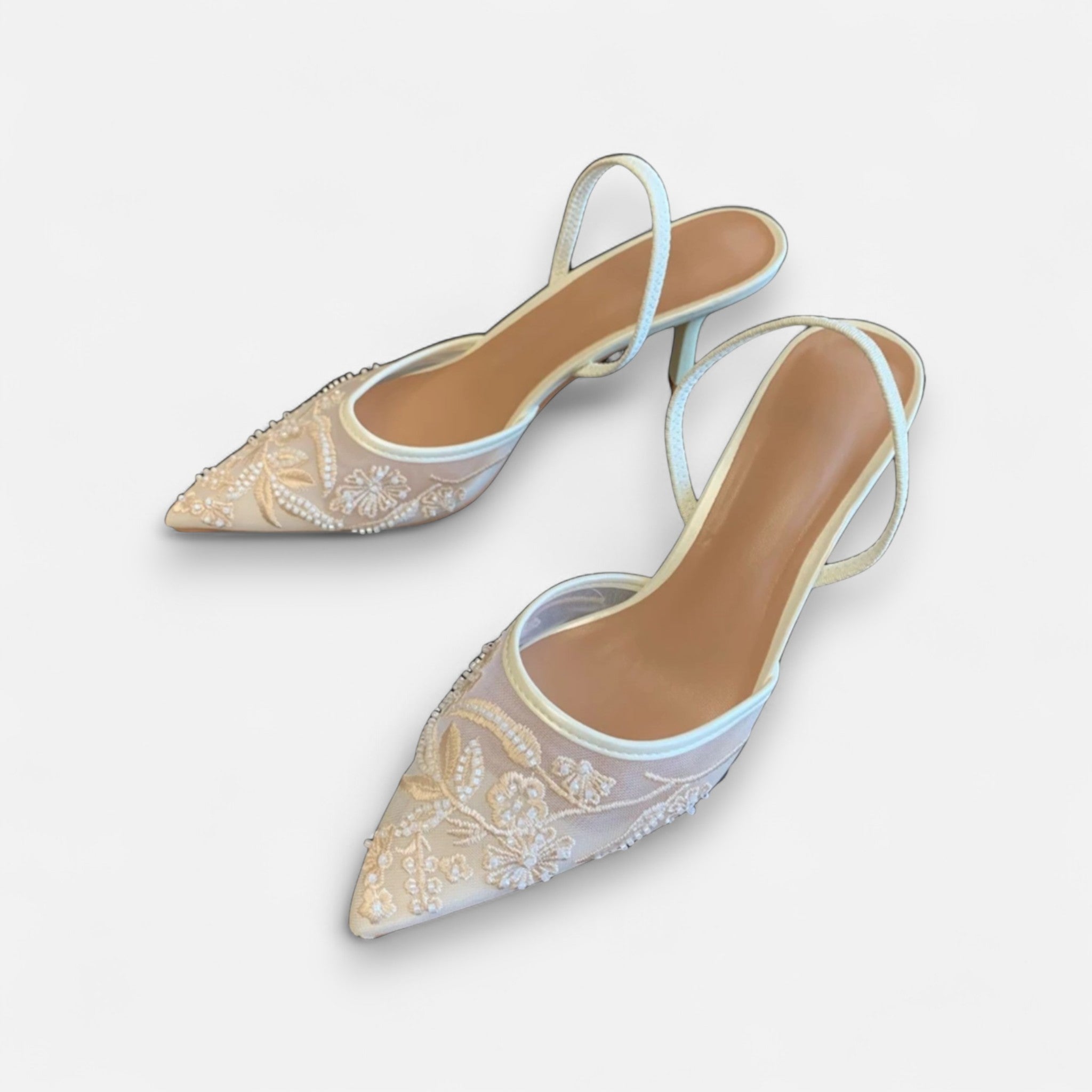 Fiventa | Women’s Embroidered Mesh Slingback Pumps