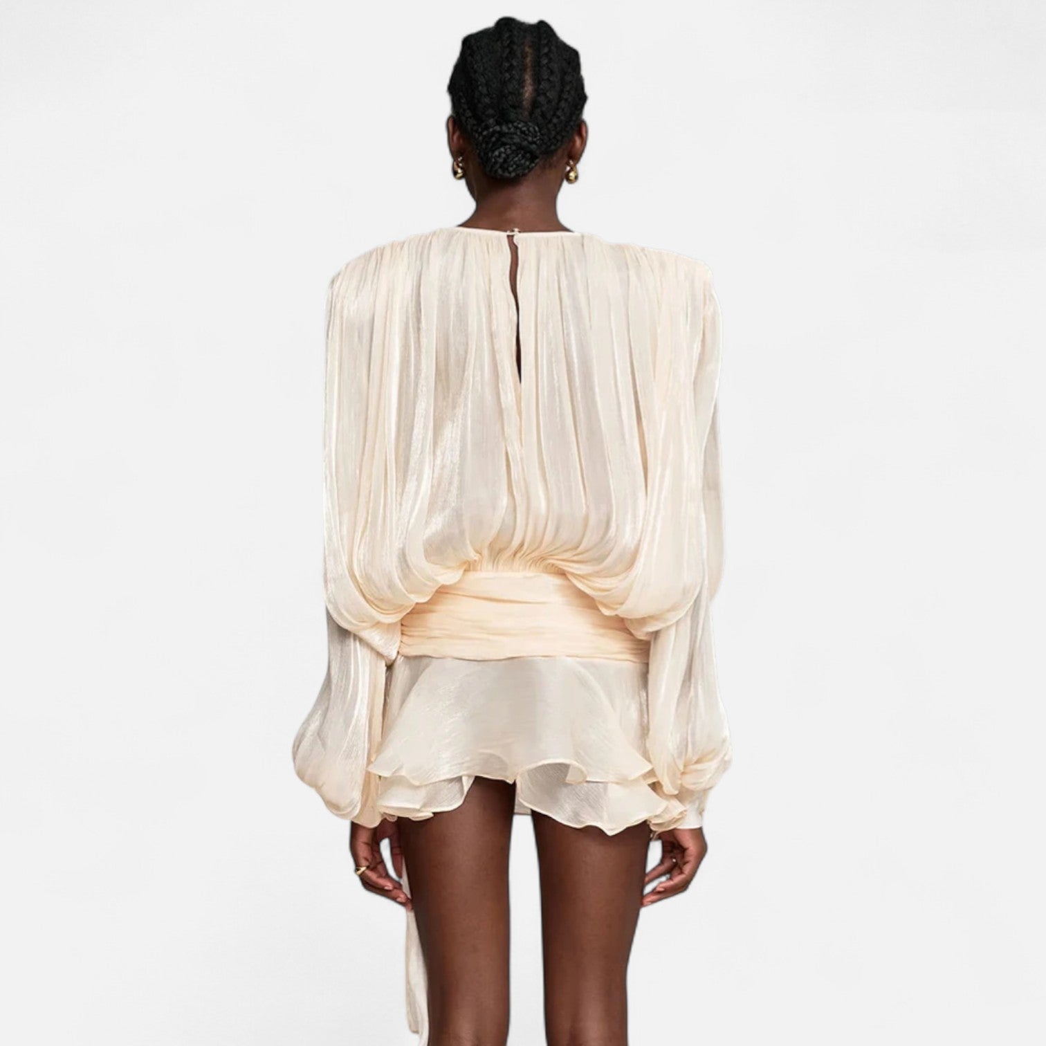 Fiventa | Women’s Draped Silk-Effect Blouse Dress with Waist Tie