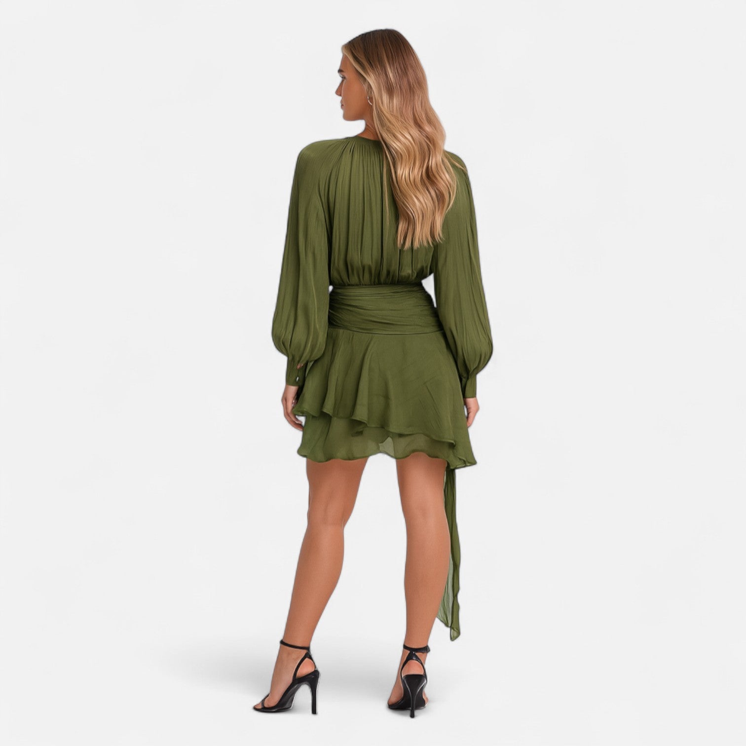 Fiventa | Women’s Draped Silk-Effect Blouse Dress with Waist Tie