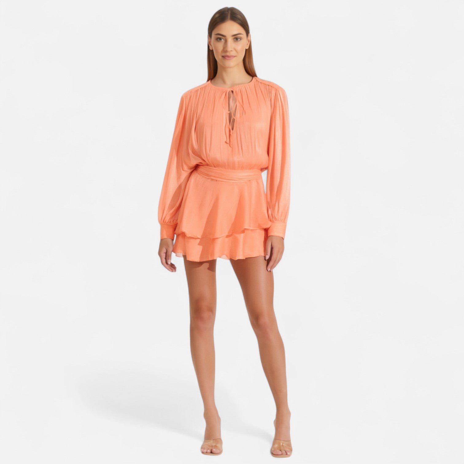 Fiventa | Women’s Draped Silk-Effect Blouse Dress with Waist Tie