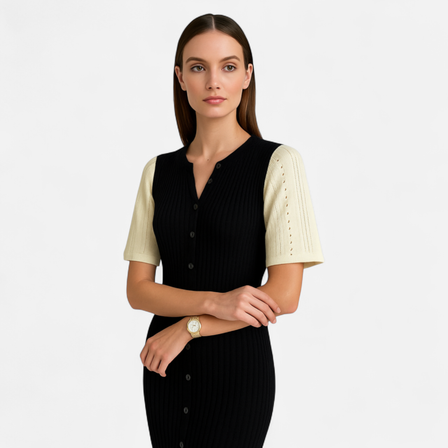 Fiventa | Women’s Elegant Patchwork Knit Dress in Riviera Length