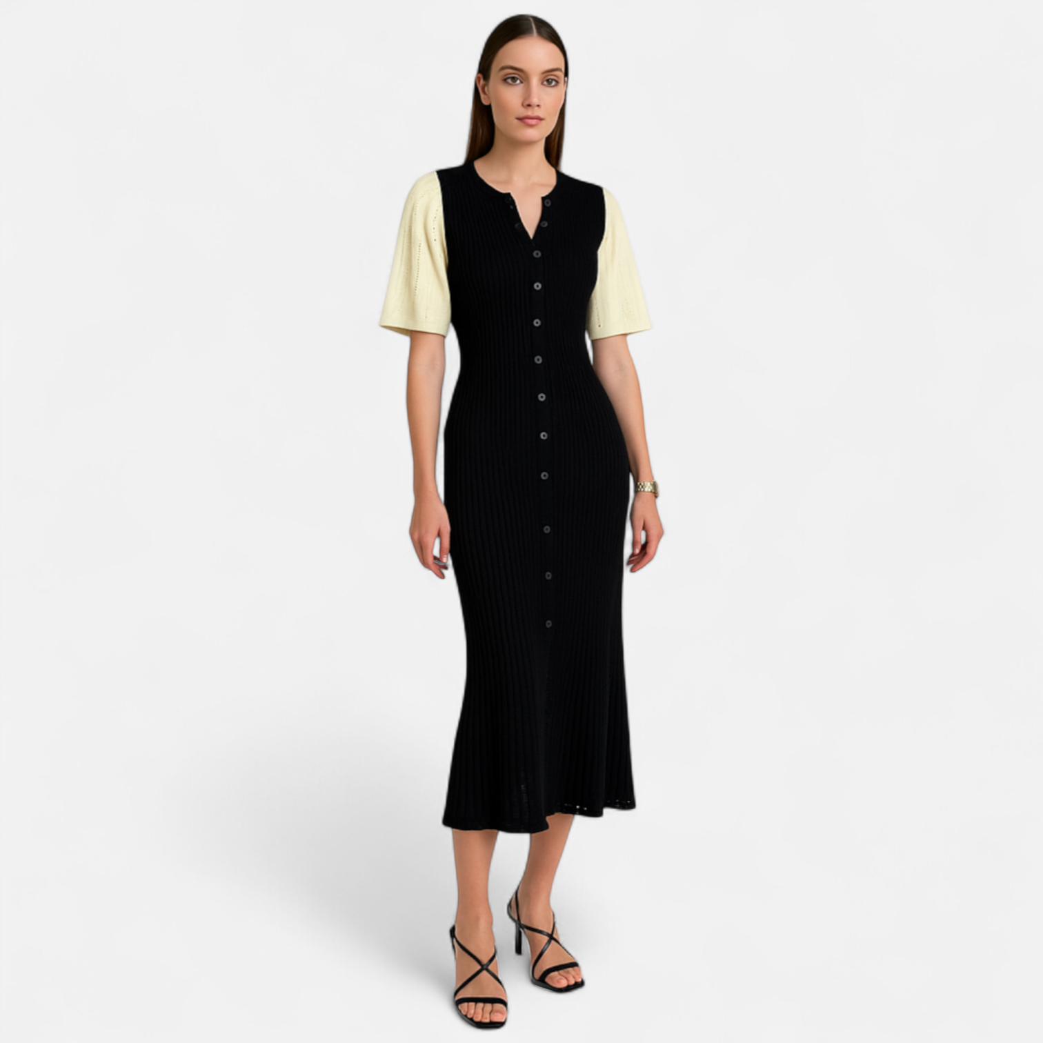 Fiventa | Women’s Elegant Patchwork Knit Dress in Riviera Length