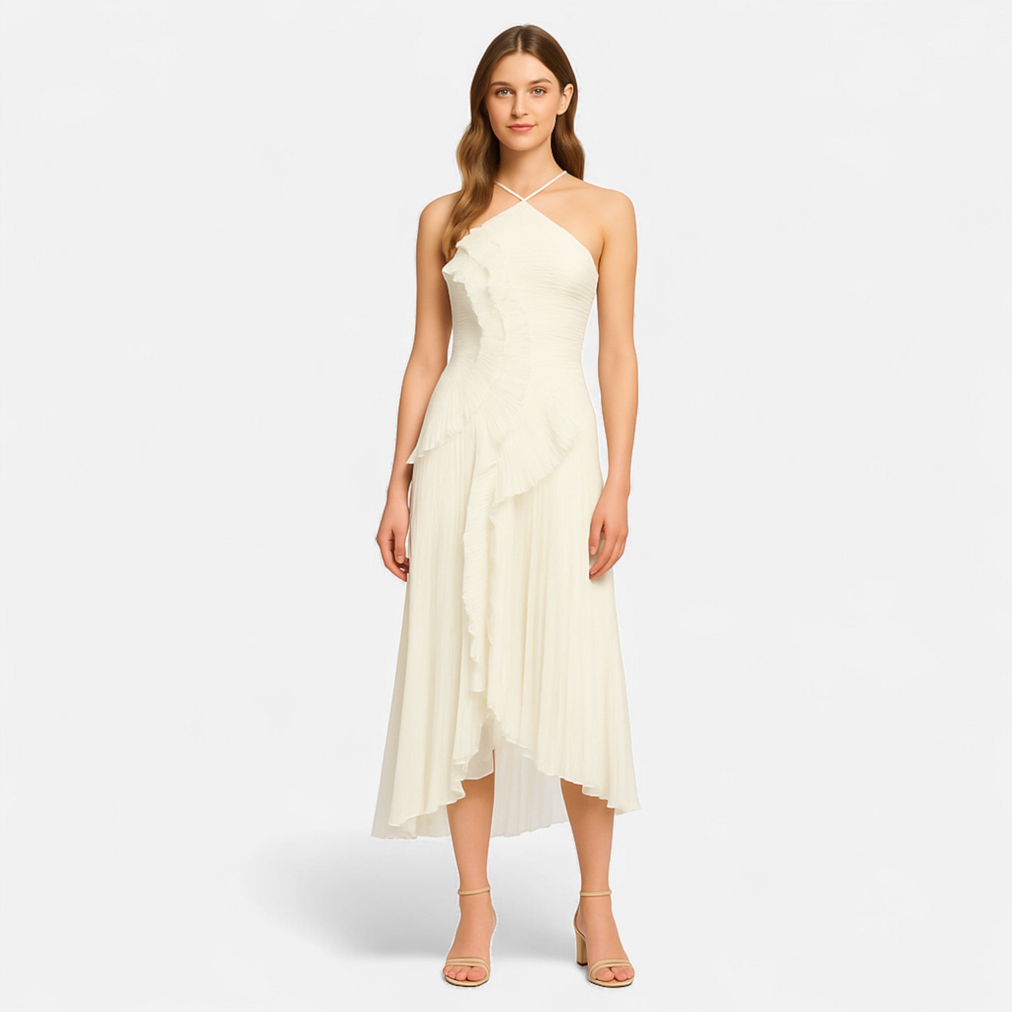 Fiventa | Women’s Ruffled Chiffon Gown with Halter Neck