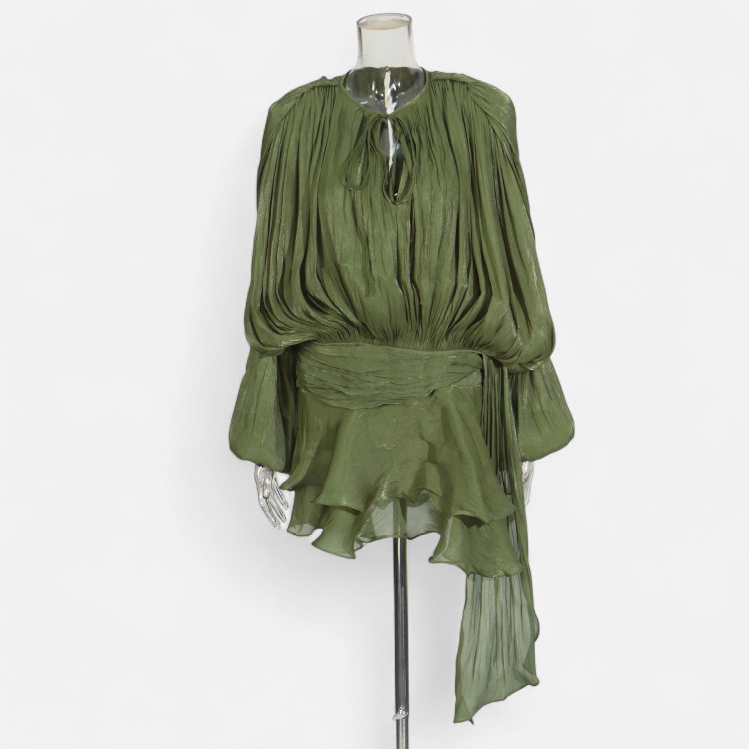 Fiventa | Women’s Draped Silk-Effect Blouse Dress with Waist Tie