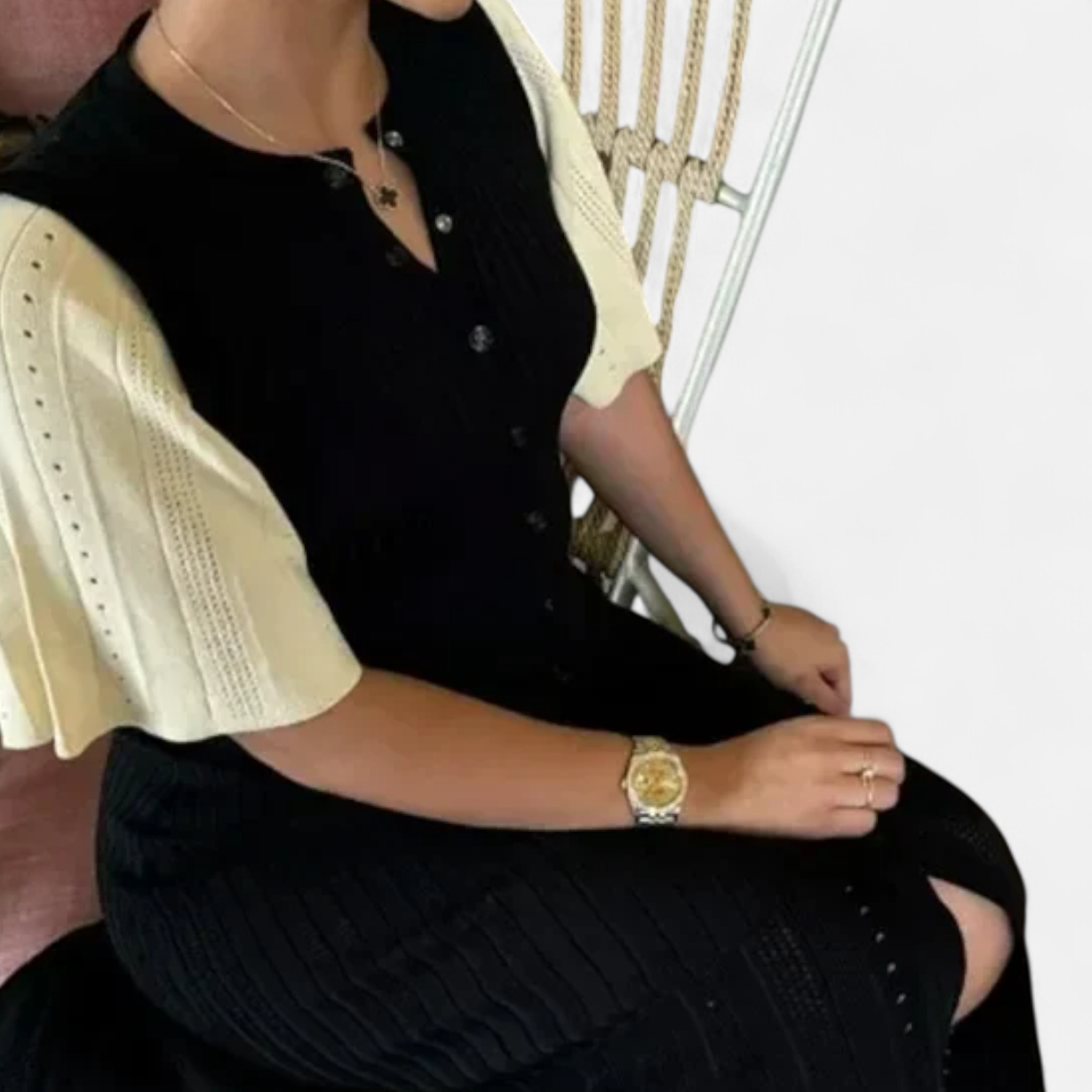 Fiventa | Women’s Elegant Patchwork Knit Dress in Riviera Length