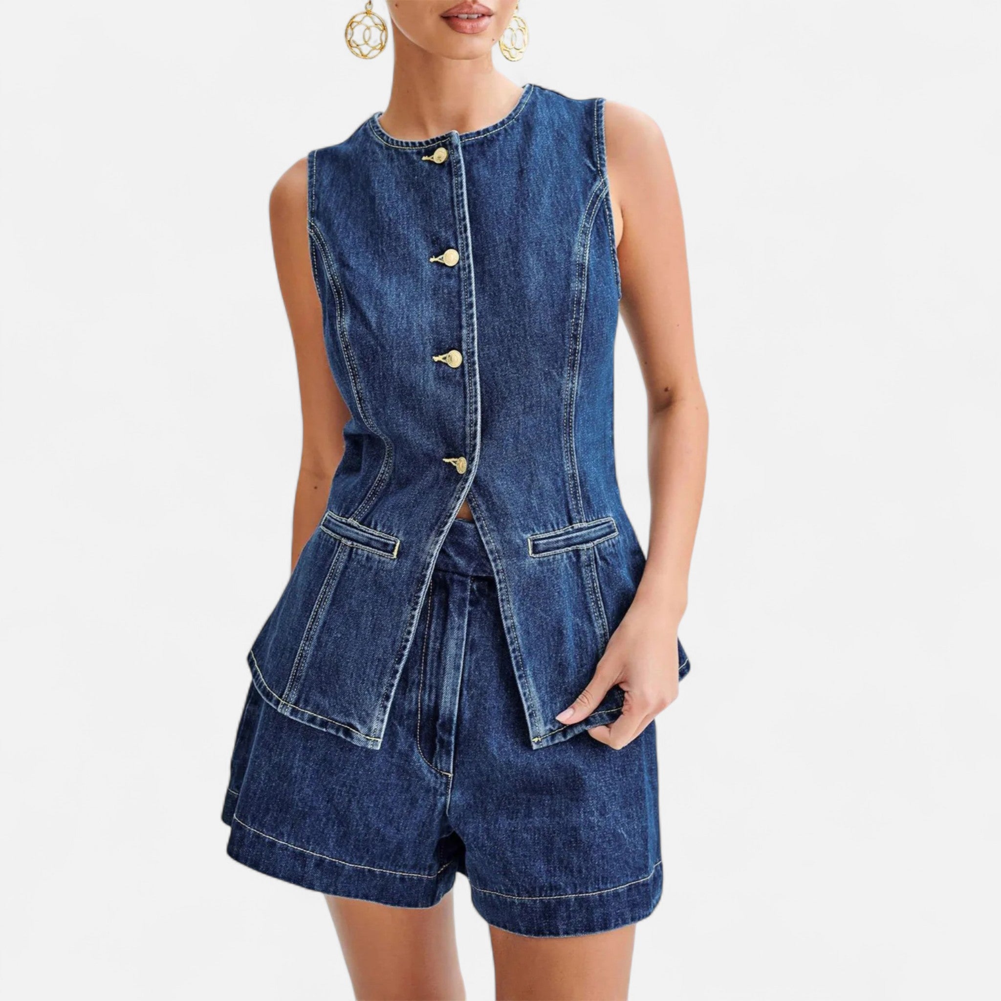 Fiventa | Women’s Long Denim Vest with Back Slit