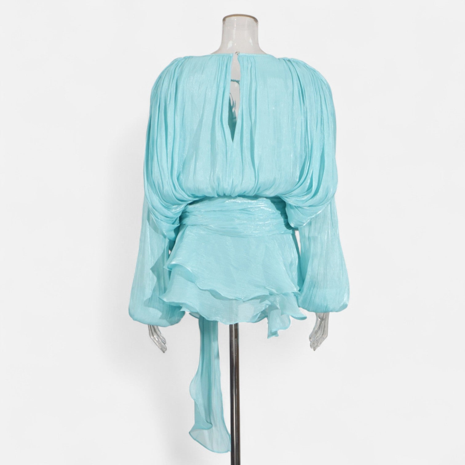 Fiventa | Women’s Draped Silk-Effect Blouse Dress with Waist Tie