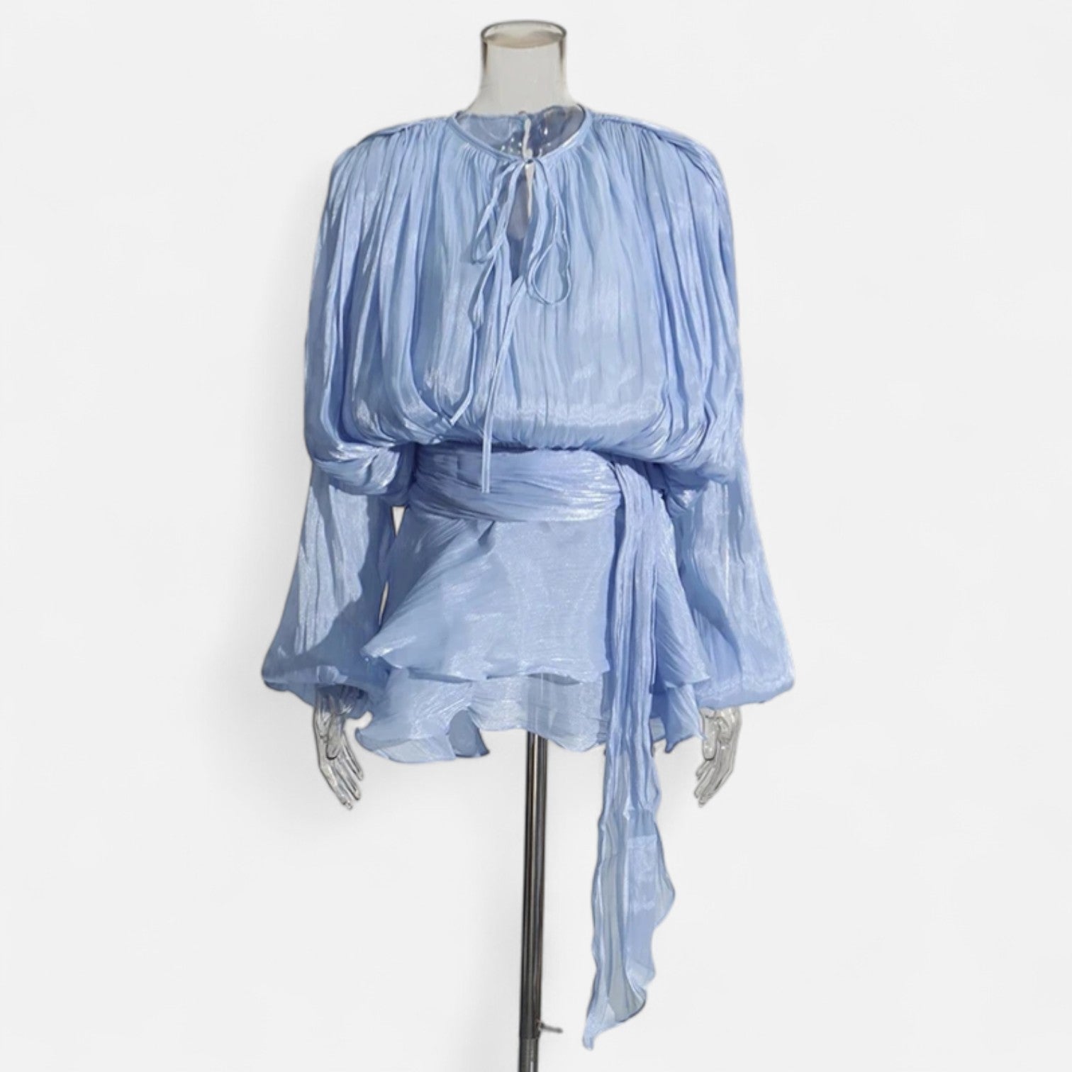Fiventa | Women’s Draped Silk-Effect Blouse Dress with Waist Tie