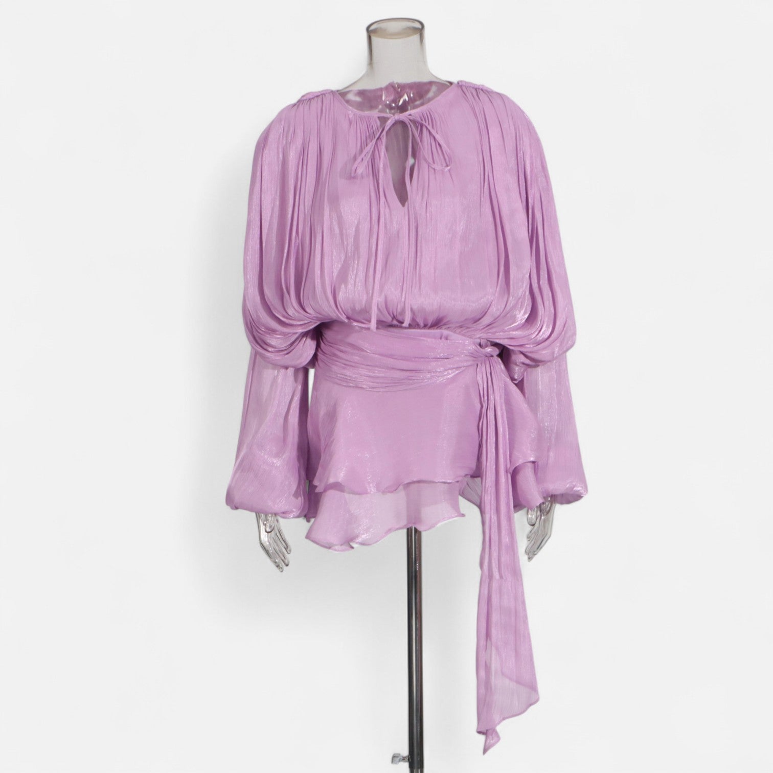 Fiventa | Women’s Draped Silk-Effect Blouse Dress with Waist Tie
