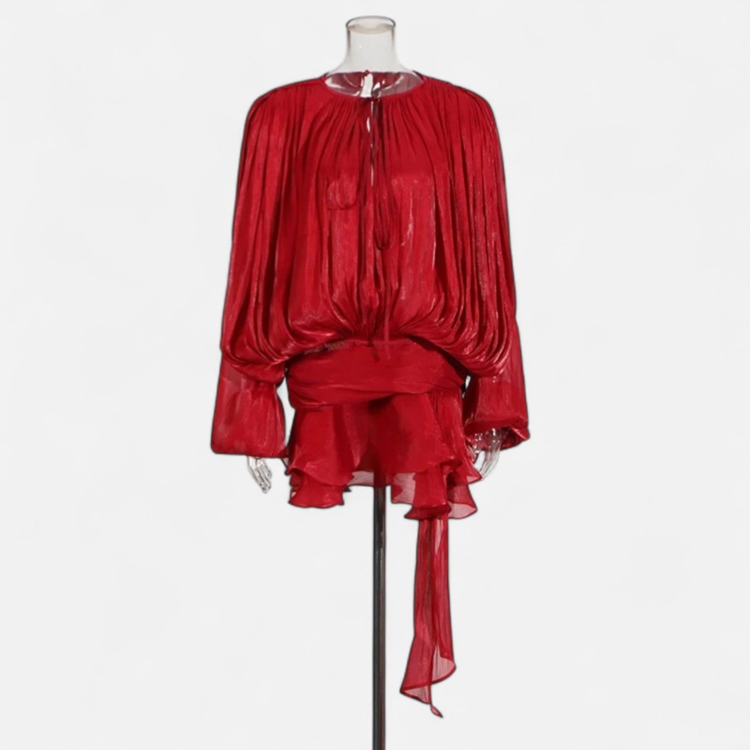 Fiventa | Women’s Draped Silk-Effect Blouse Dress with Waist Tie