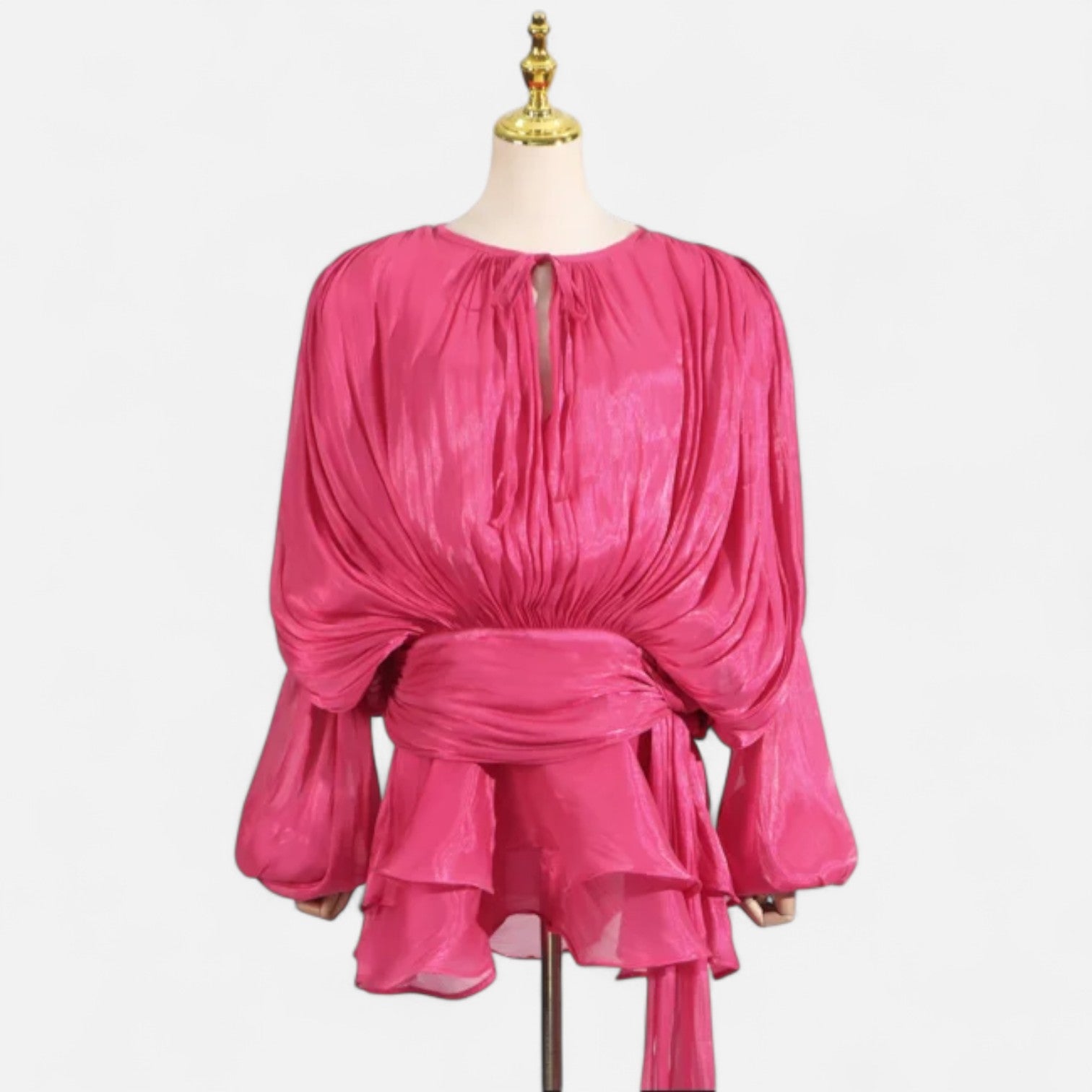 Fiventa | Women’s Draped Silk-Effect Blouse Dress with Waist Tie