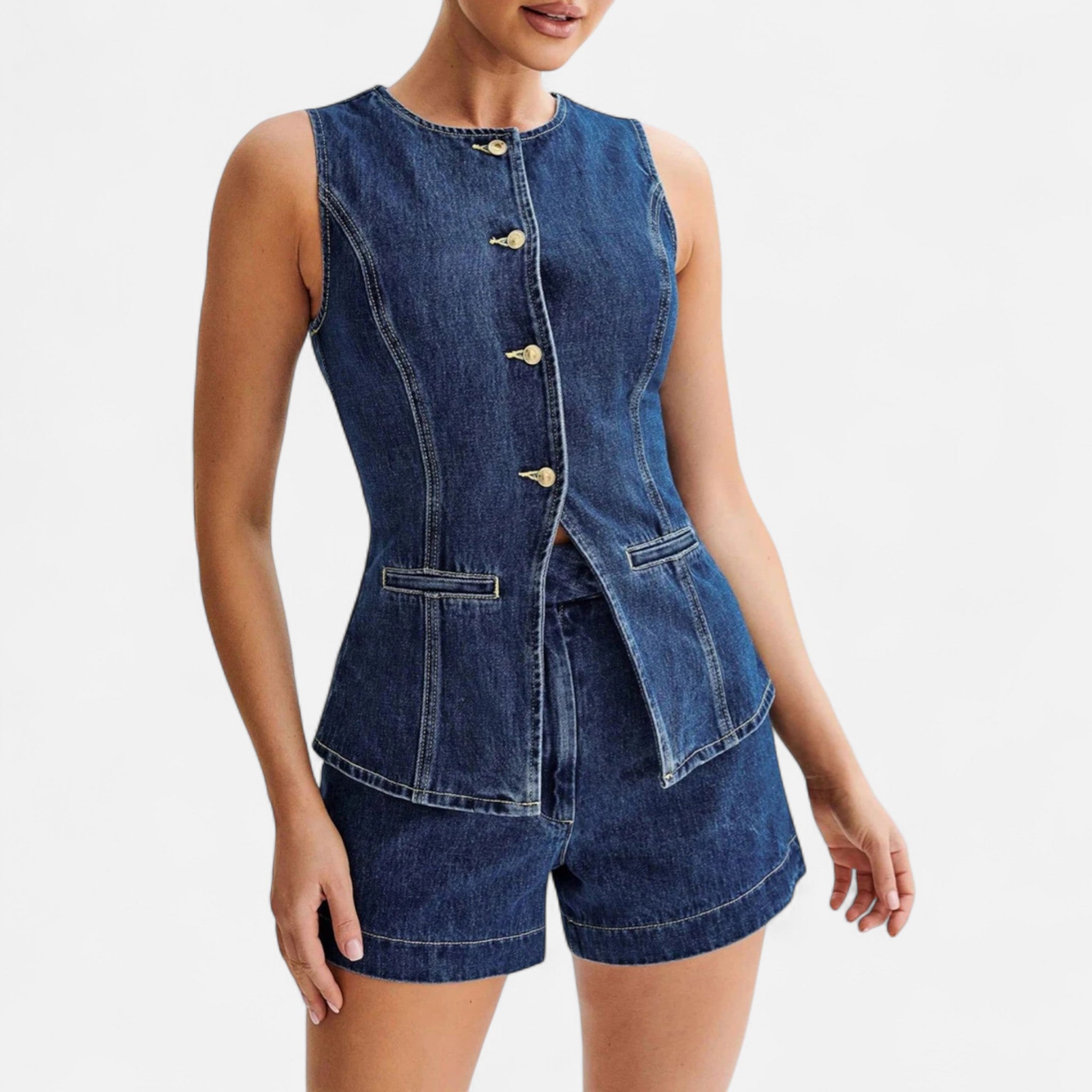 Fiventa | Women’s Long Denim Vest with Back Slit