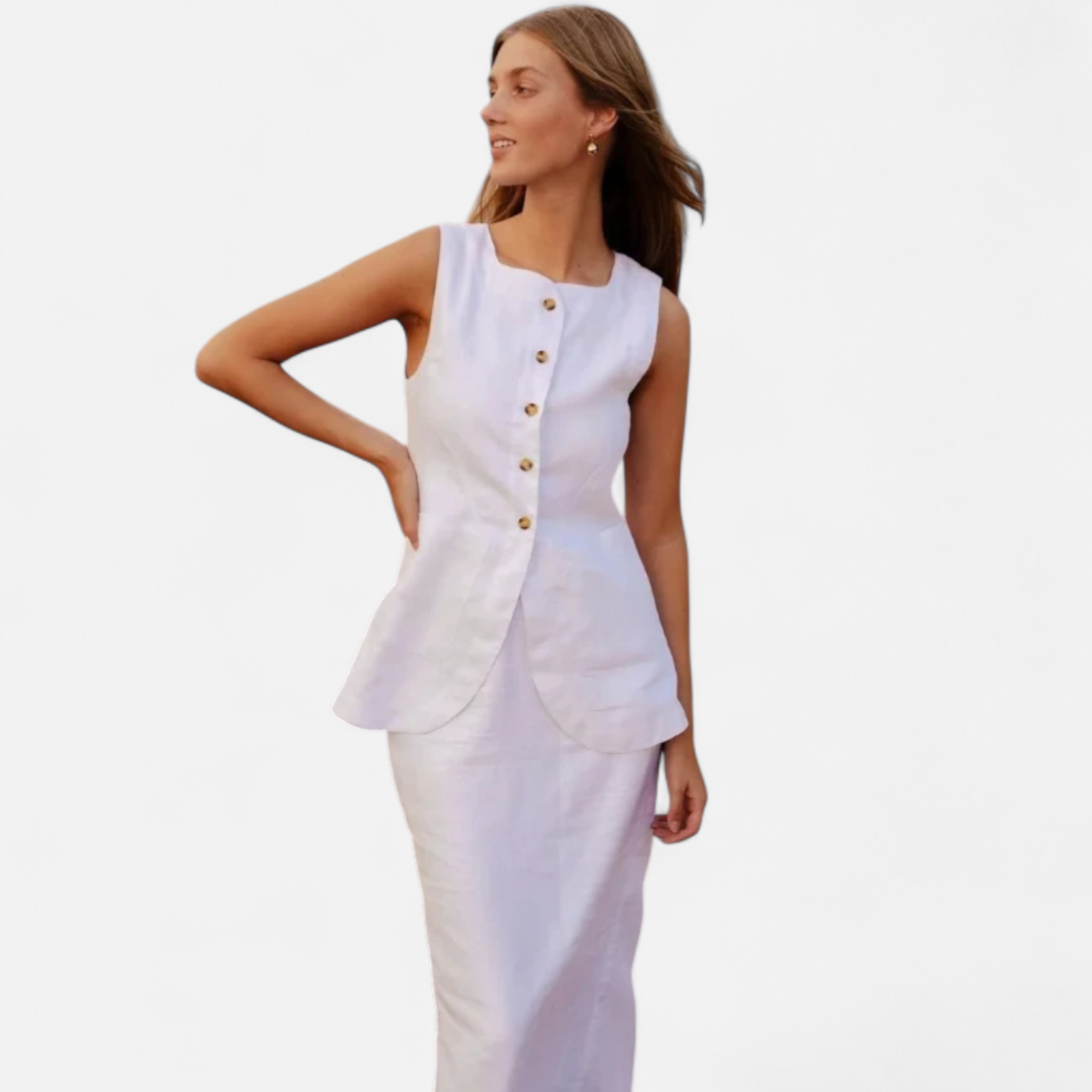 Fiventa | Women’s Cotton-Linen Vest & Maxi Skirt Set