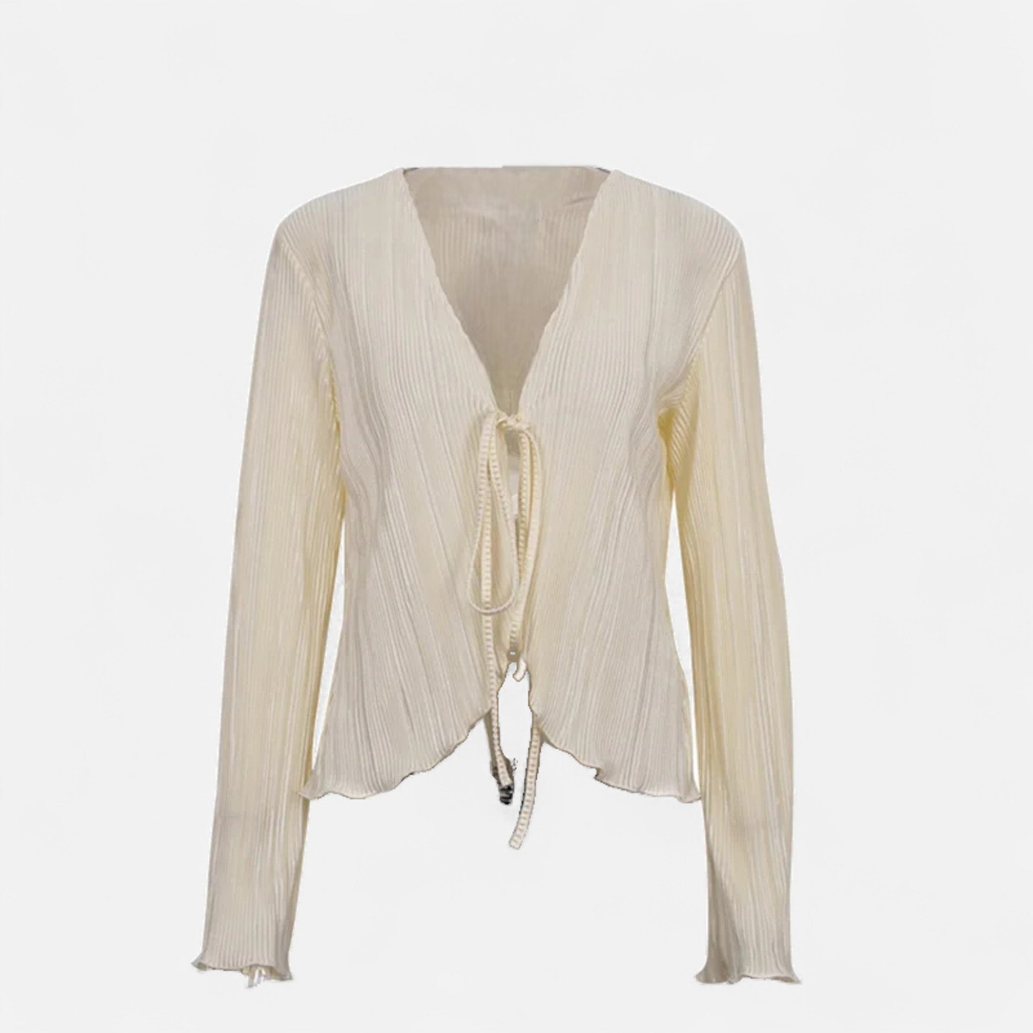 Fiventa | Women’s Pleated Tie-Front Blouse with Flare Sleeves