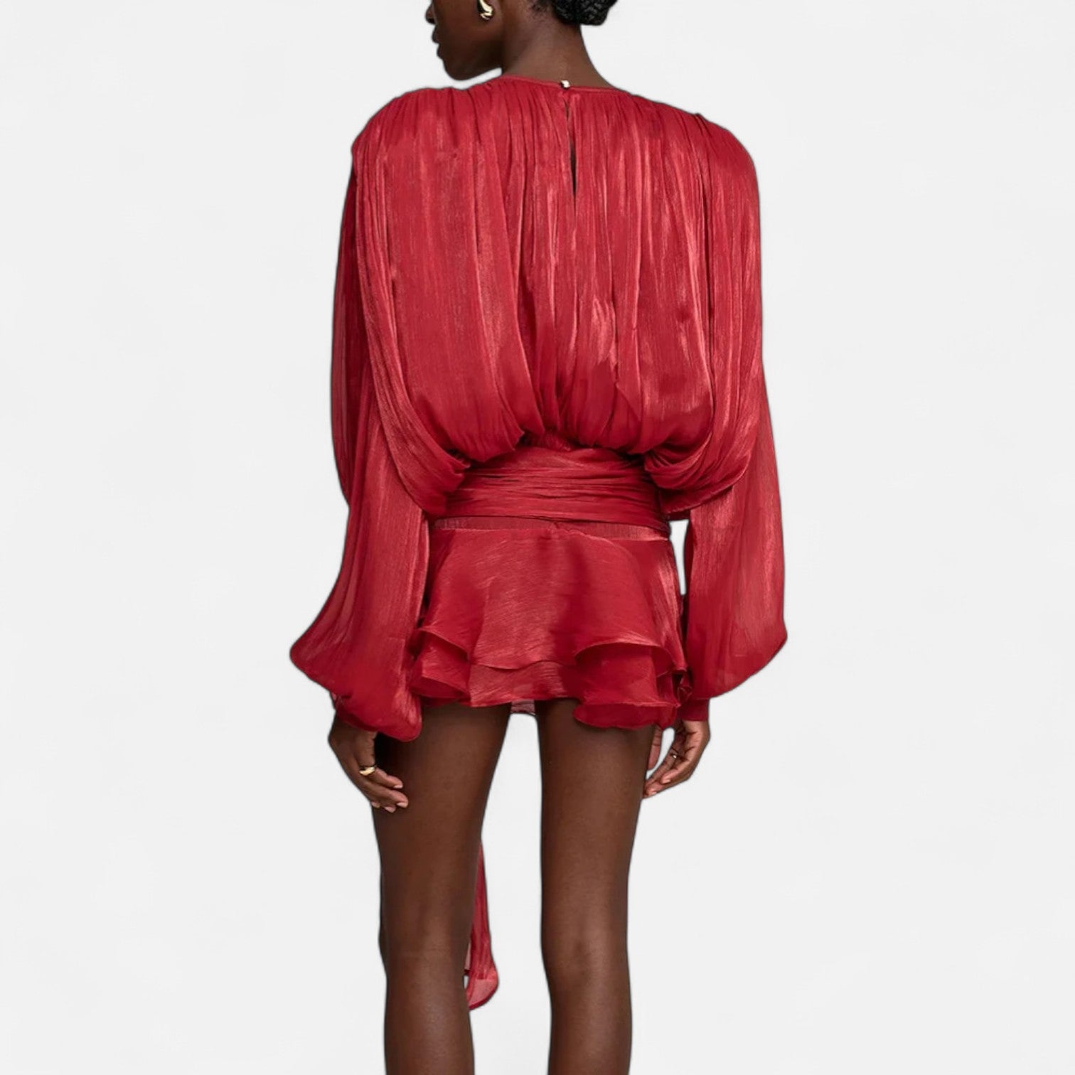Fiventa | Women’s Draped Silk-Effect Blouse Dress with Waist Tie