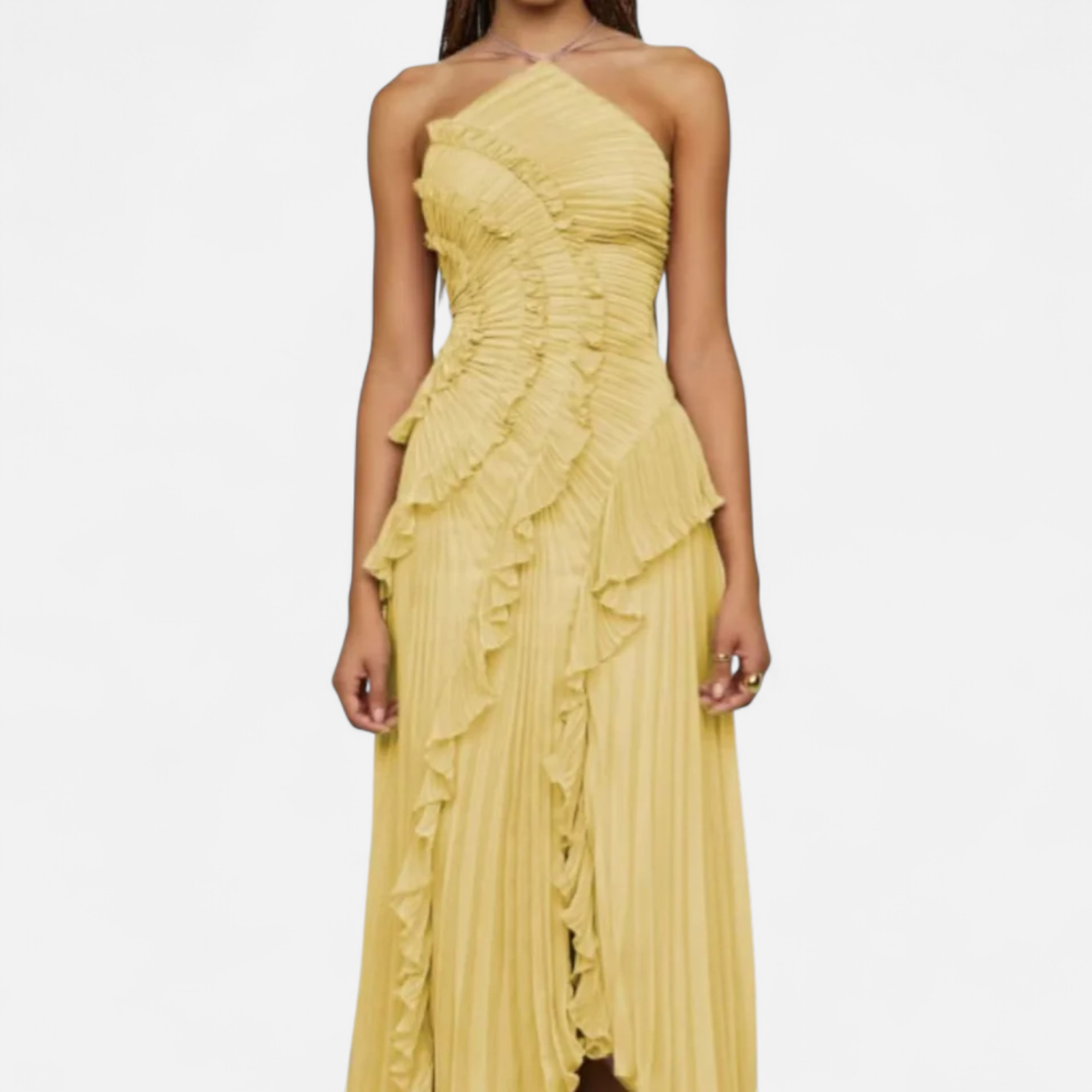 Fiventa | Women’s Ruffled Chiffon Gown with Halter Neck