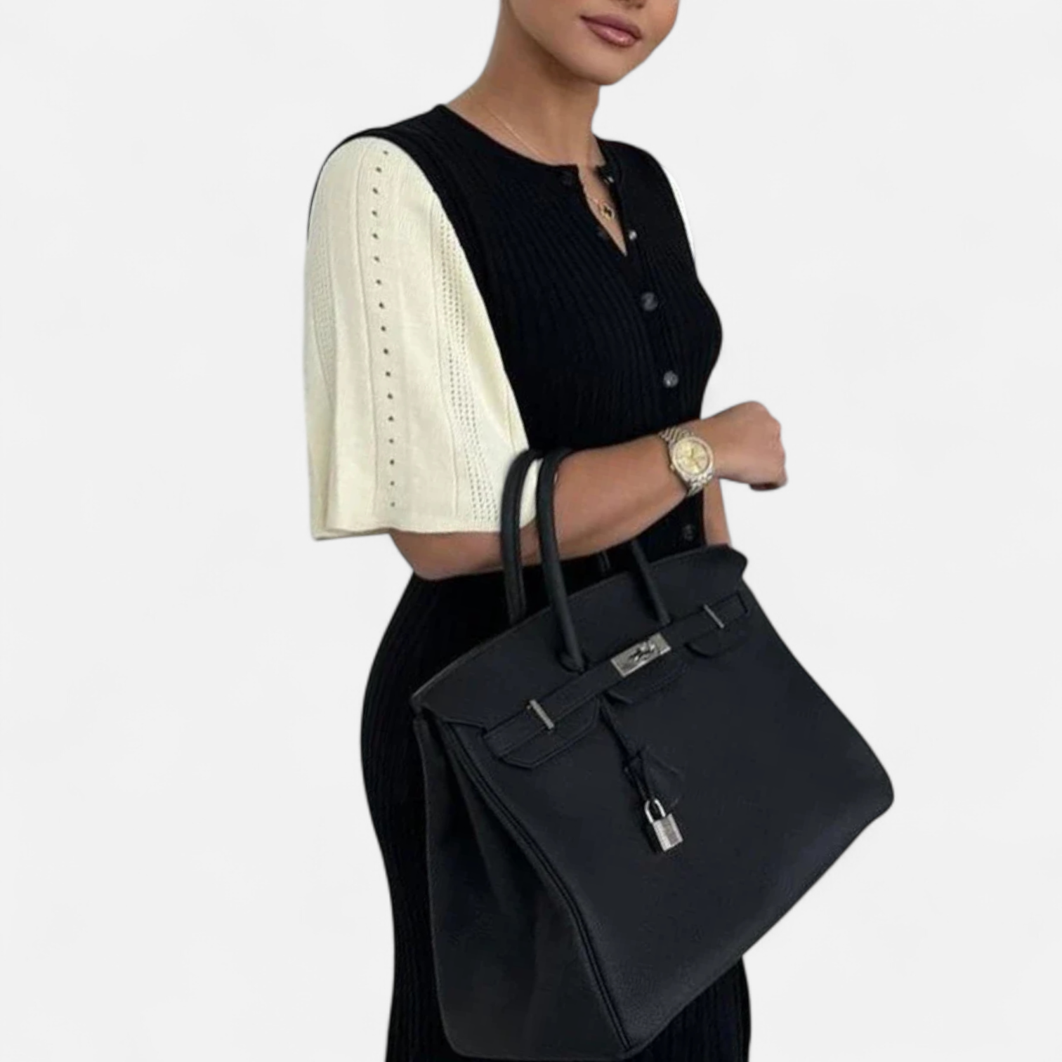Fiventa | Women’s Elegant Patchwork Knit Dress in Riviera Length