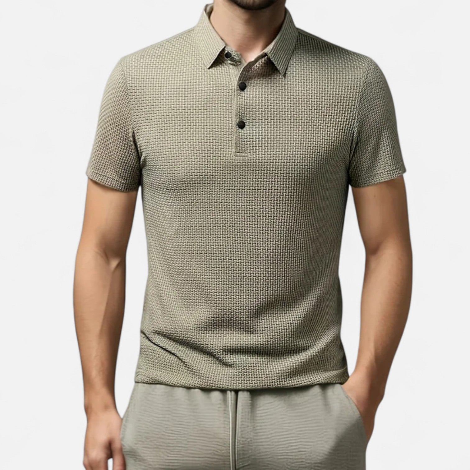 Fiventa | Men’s Summer Polo Shirt in Bone Weave Texture