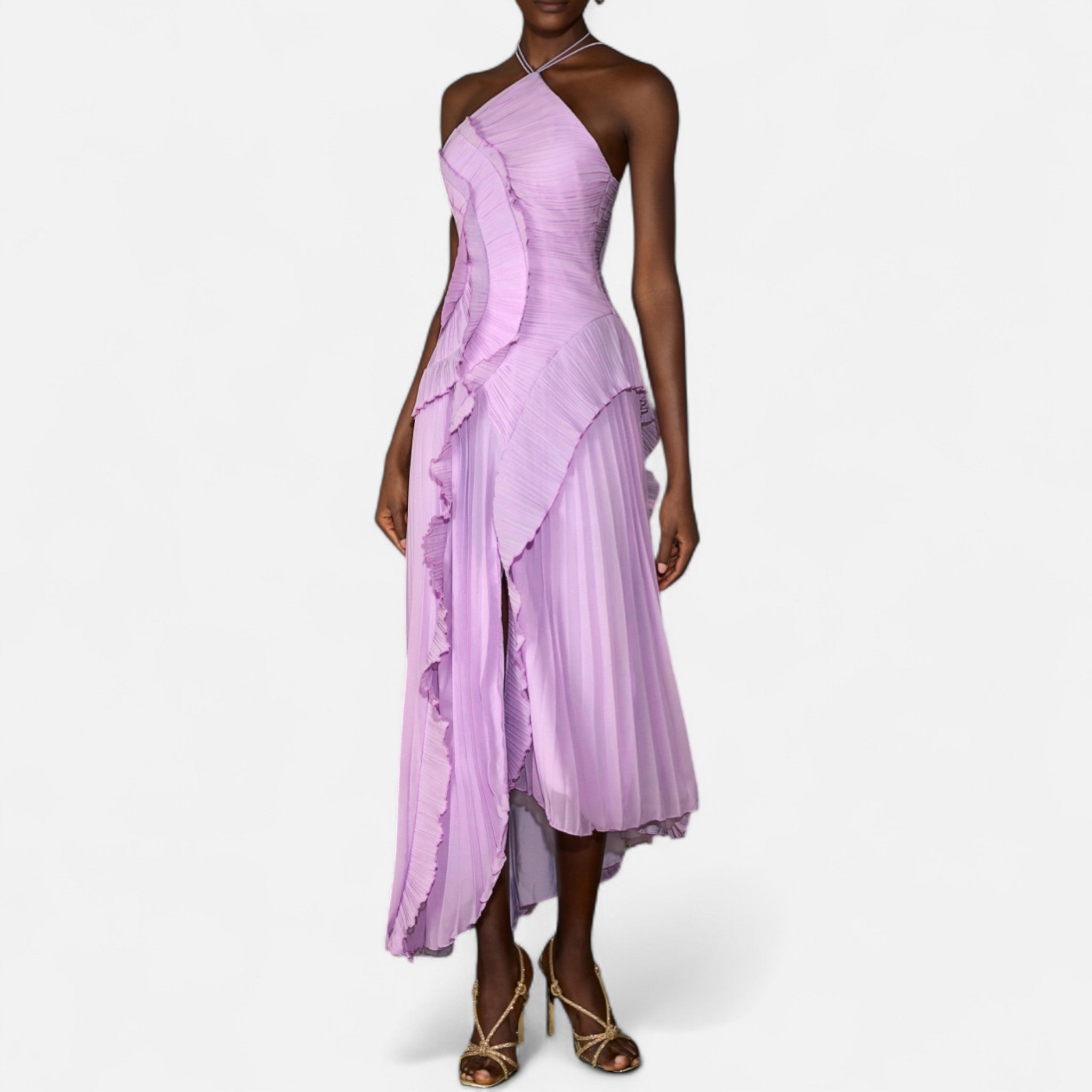 Fiventa | Women’s Ruffled Chiffon Gown with Halter Neck