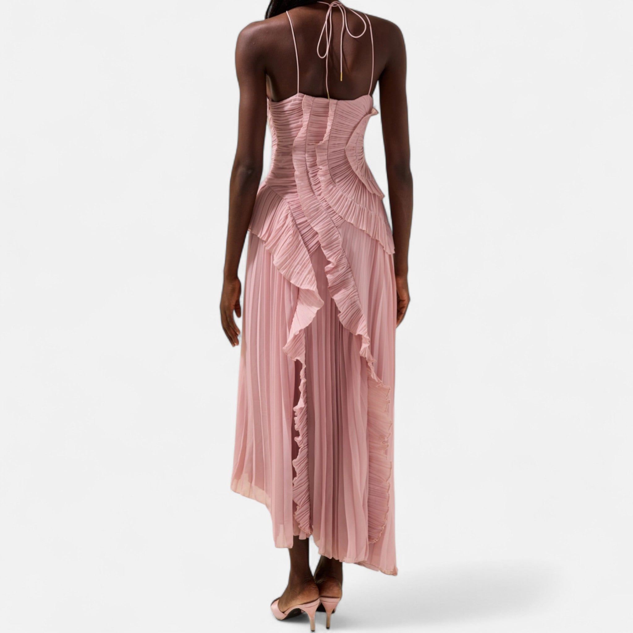 Fiventa | Women’s Ruffled Chiffon Gown with Halter Neck