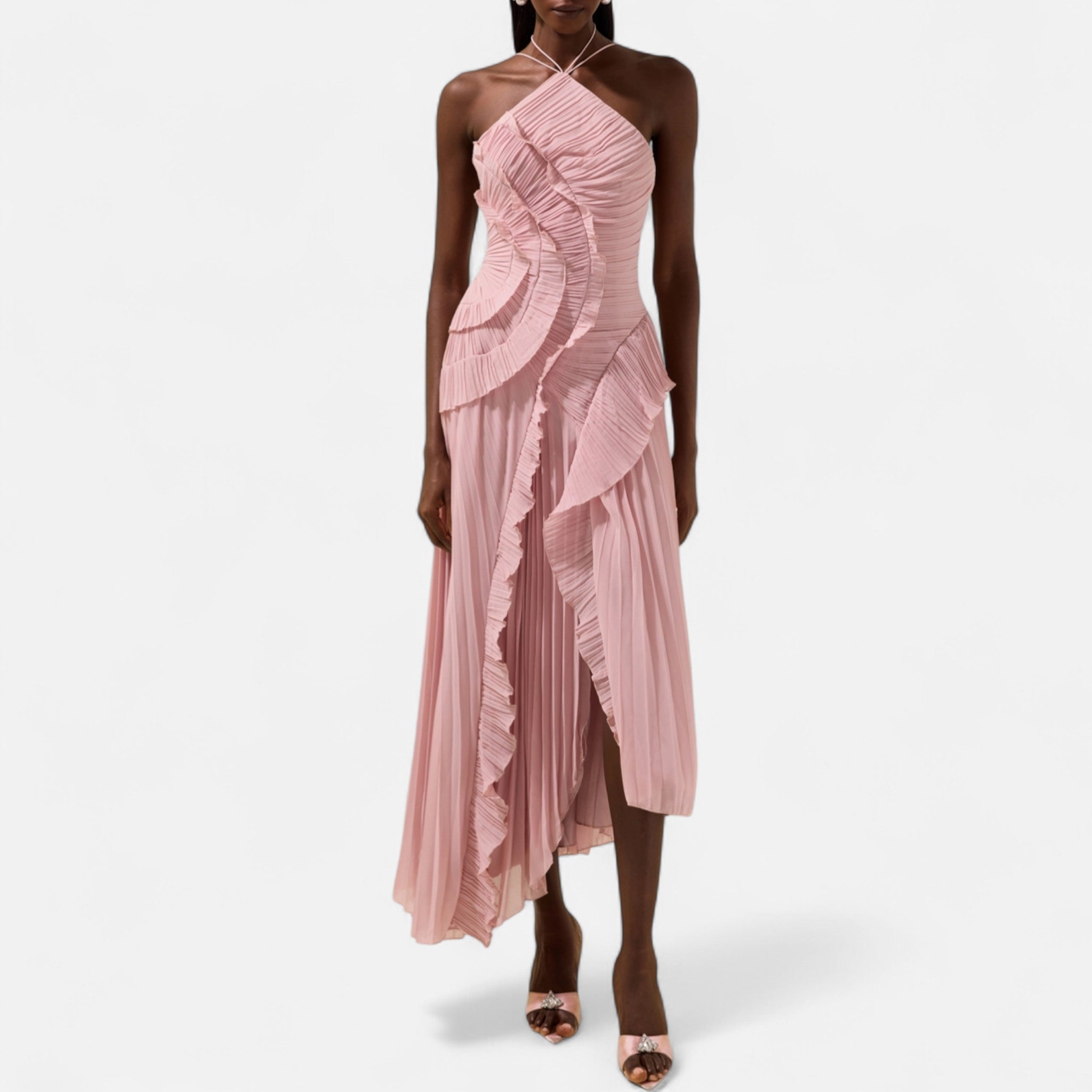 Fiventa | Women’s Ruffled Chiffon Gown with Halter Neck