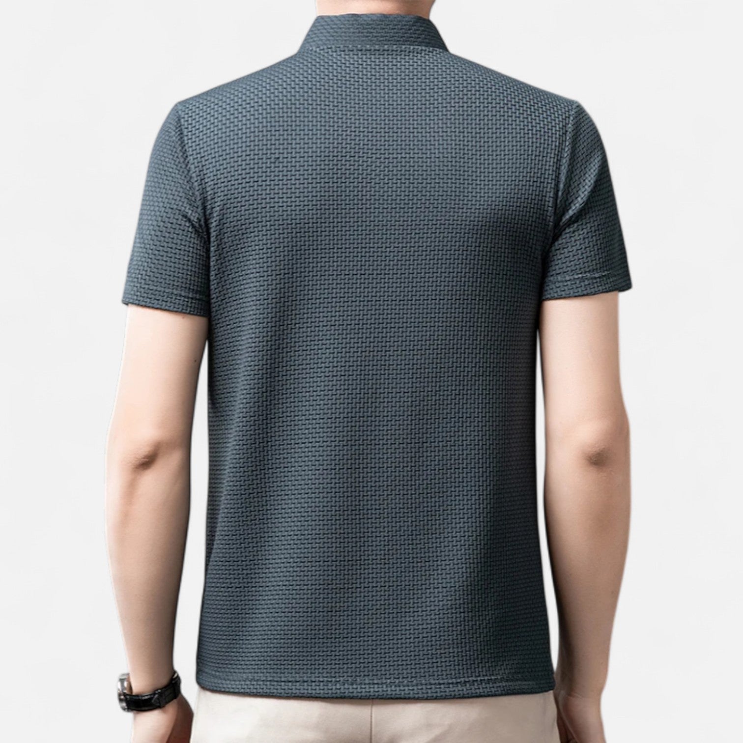 Fiventa | Men’s Summer Polo Shirt in Bone Weave Texture