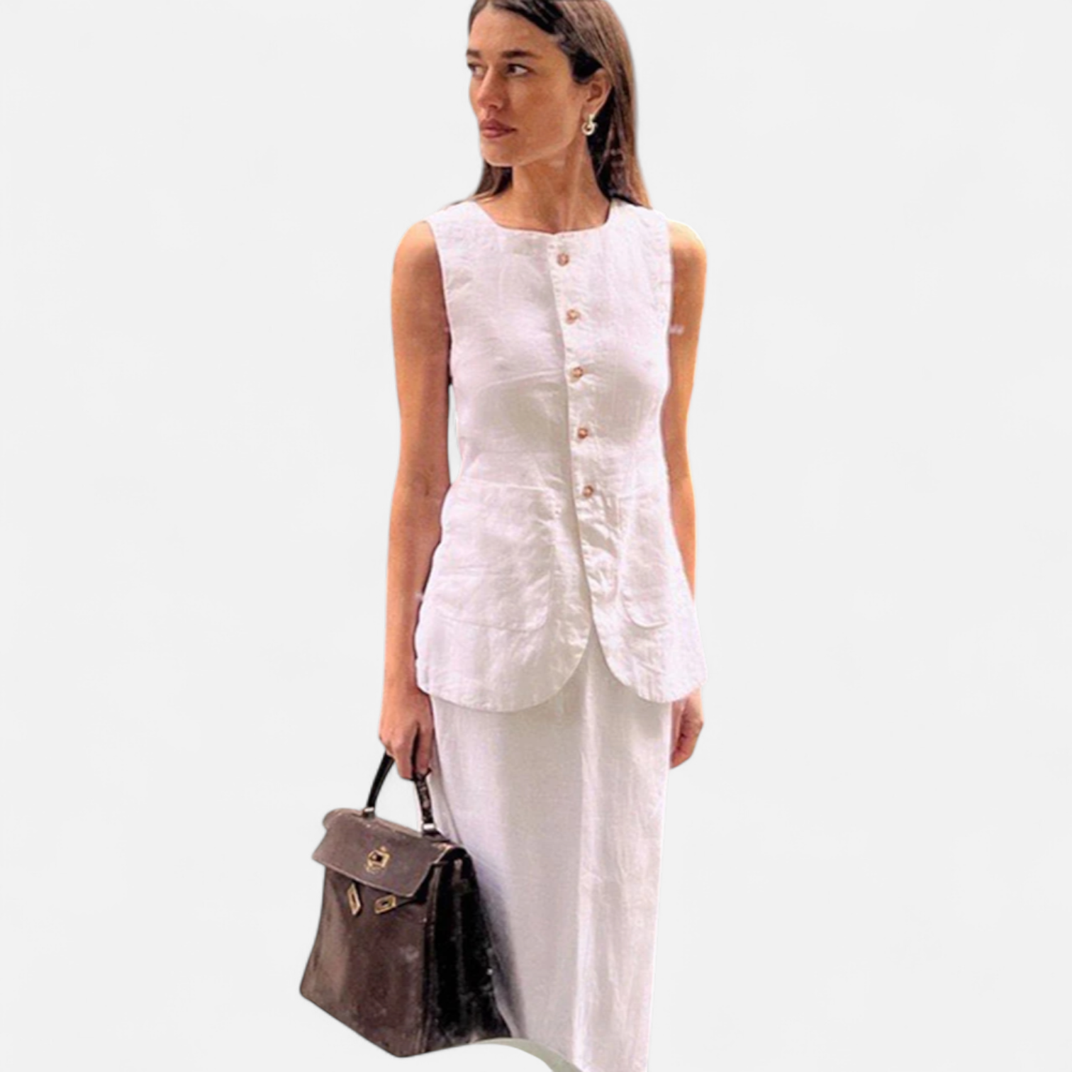 Fiventa | Women’s Cotton-Linen Vest & Maxi Skirt Set