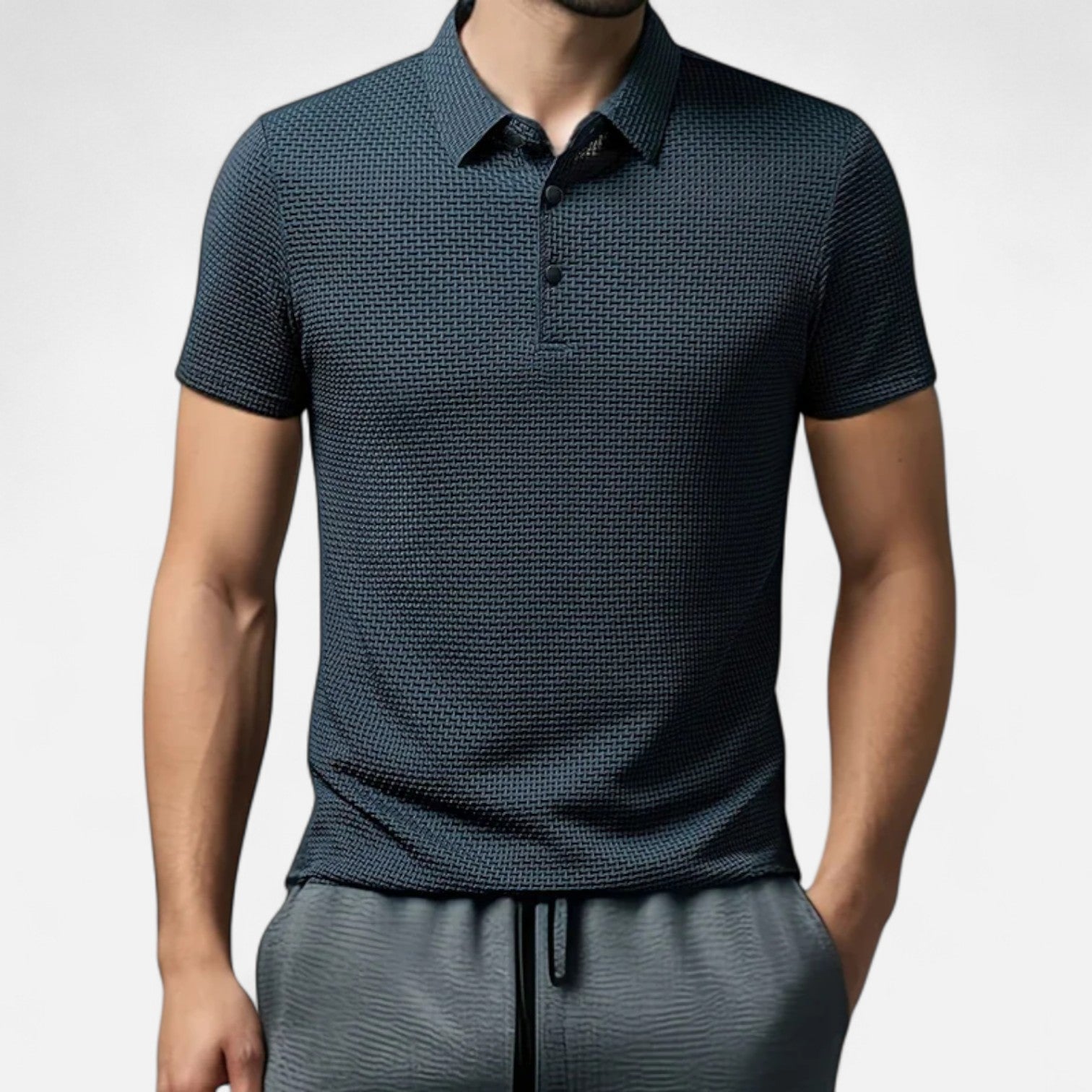 Fiventa | Men’s Summer Polo Shirt in Bone Weave Texture