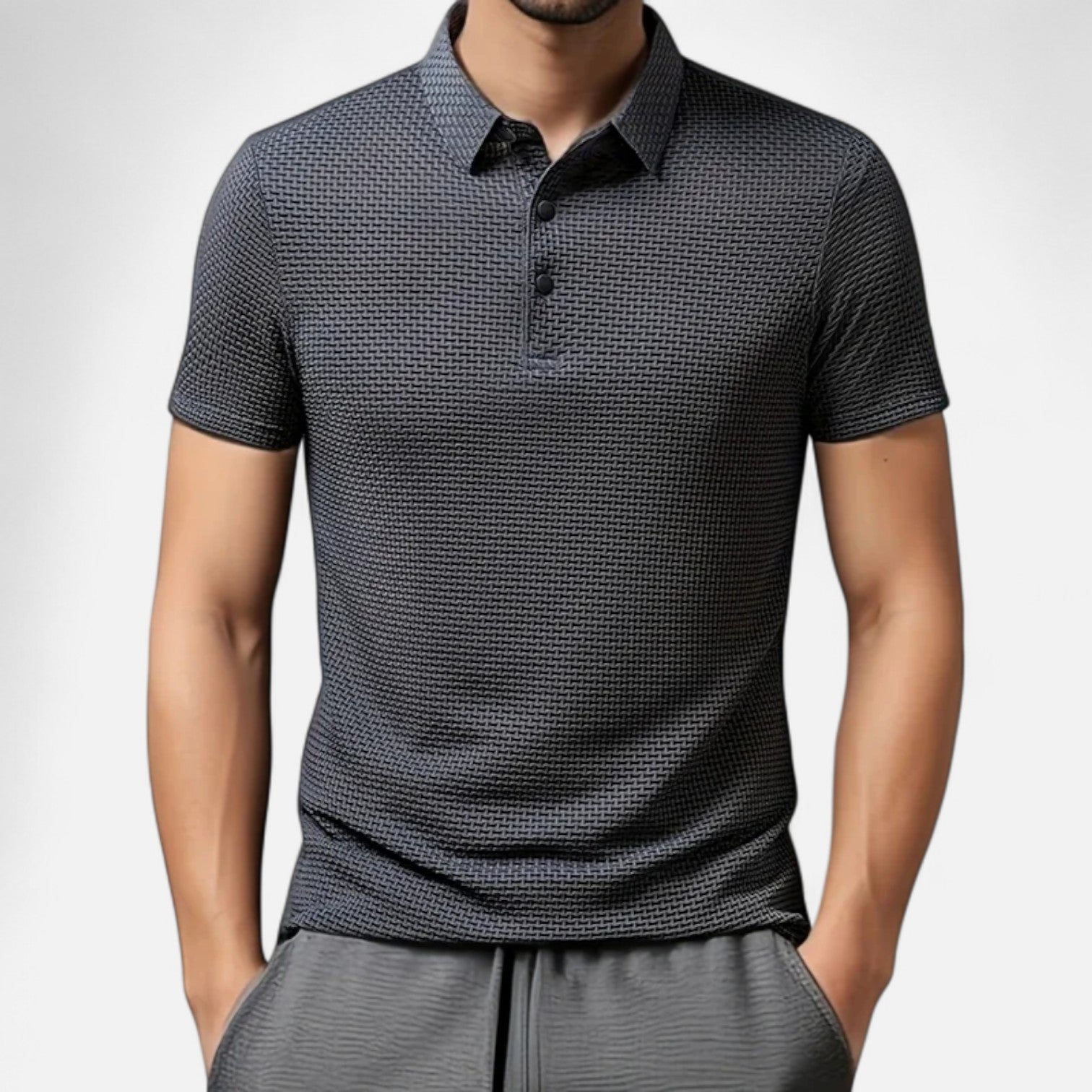 Fiventa | Men’s Summer Polo Shirt in Bone Weave Texture