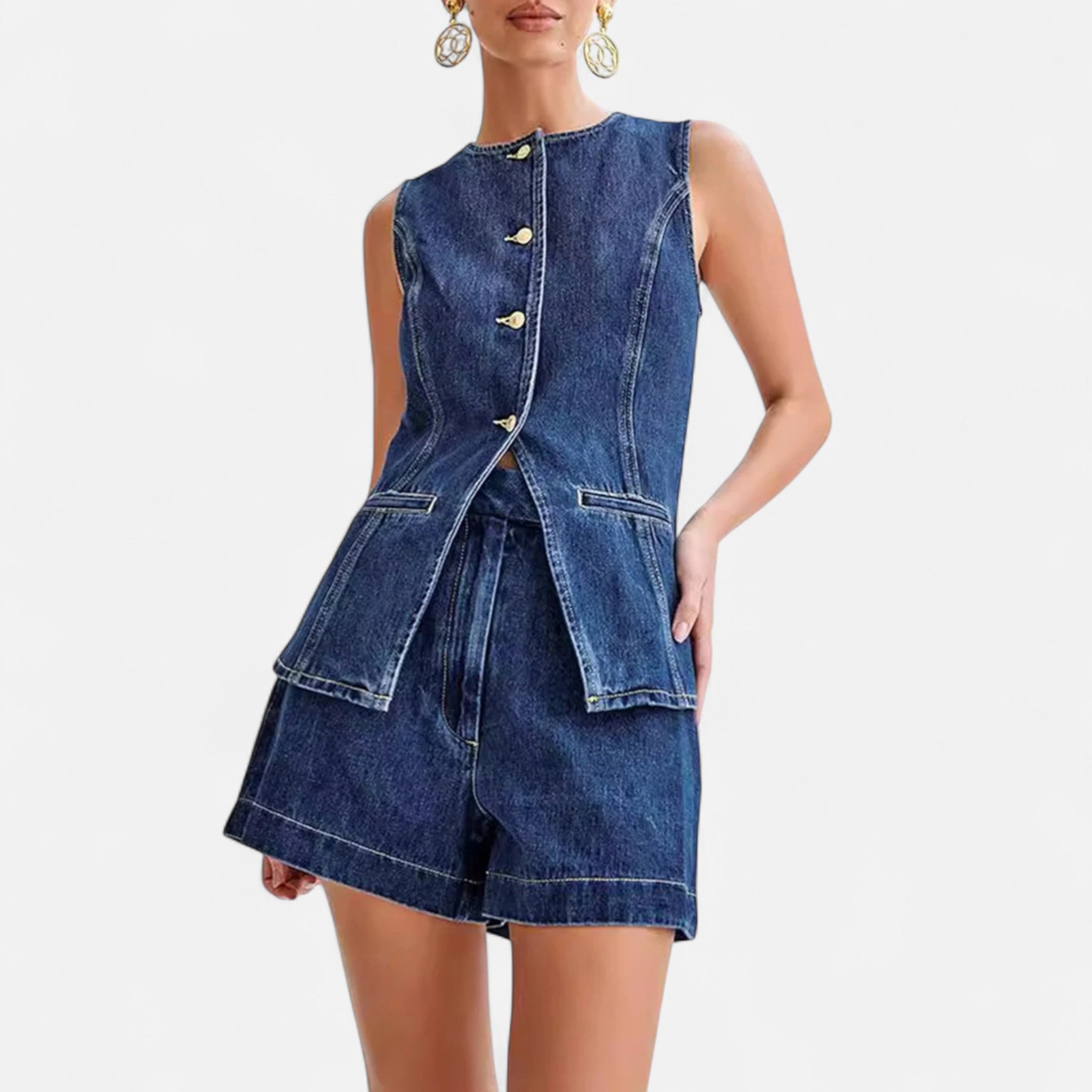 Fiventa | Women’s Long Denim Vest with Back Slit