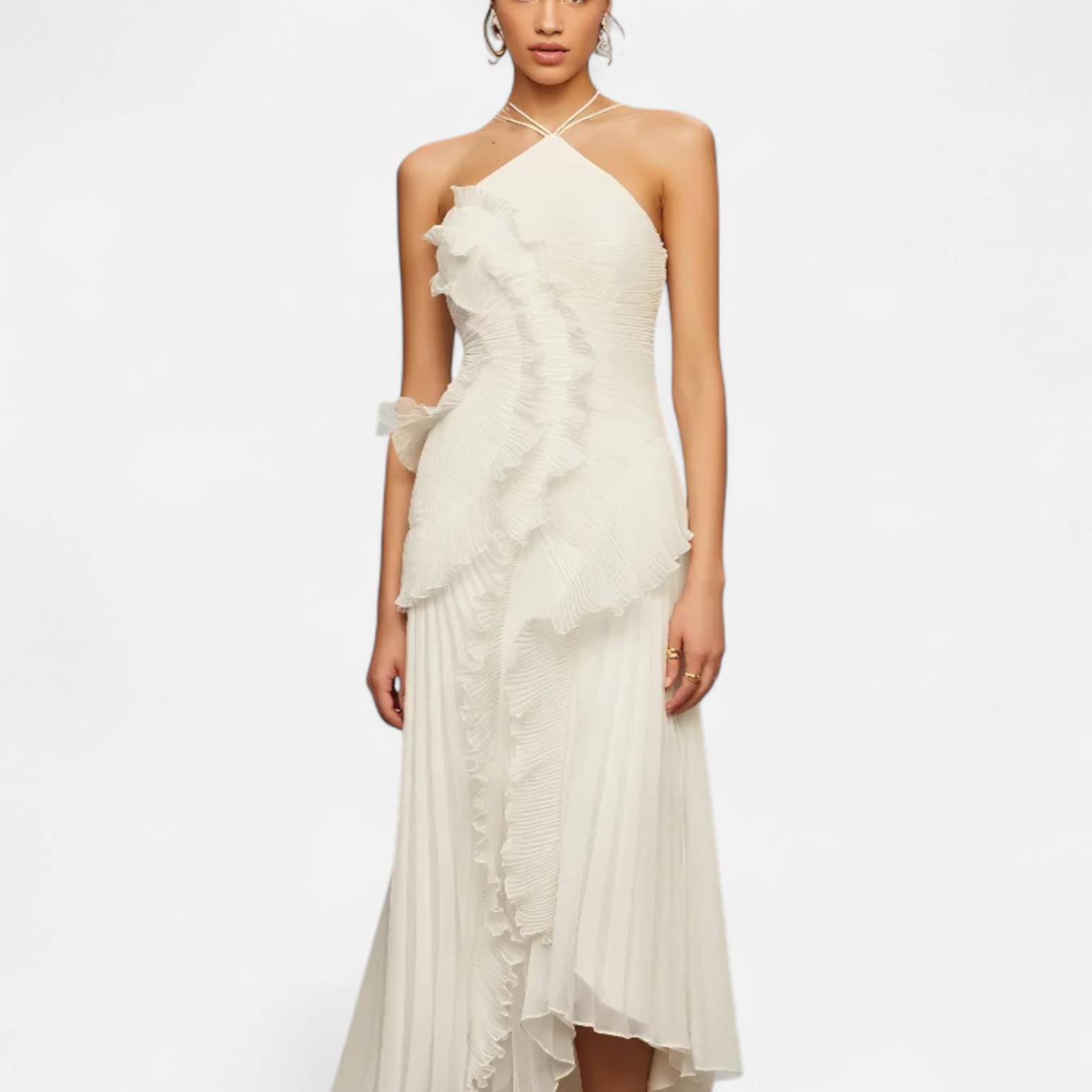 Fiventa | Women’s Ruffled Chiffon Gown with Halter Neck