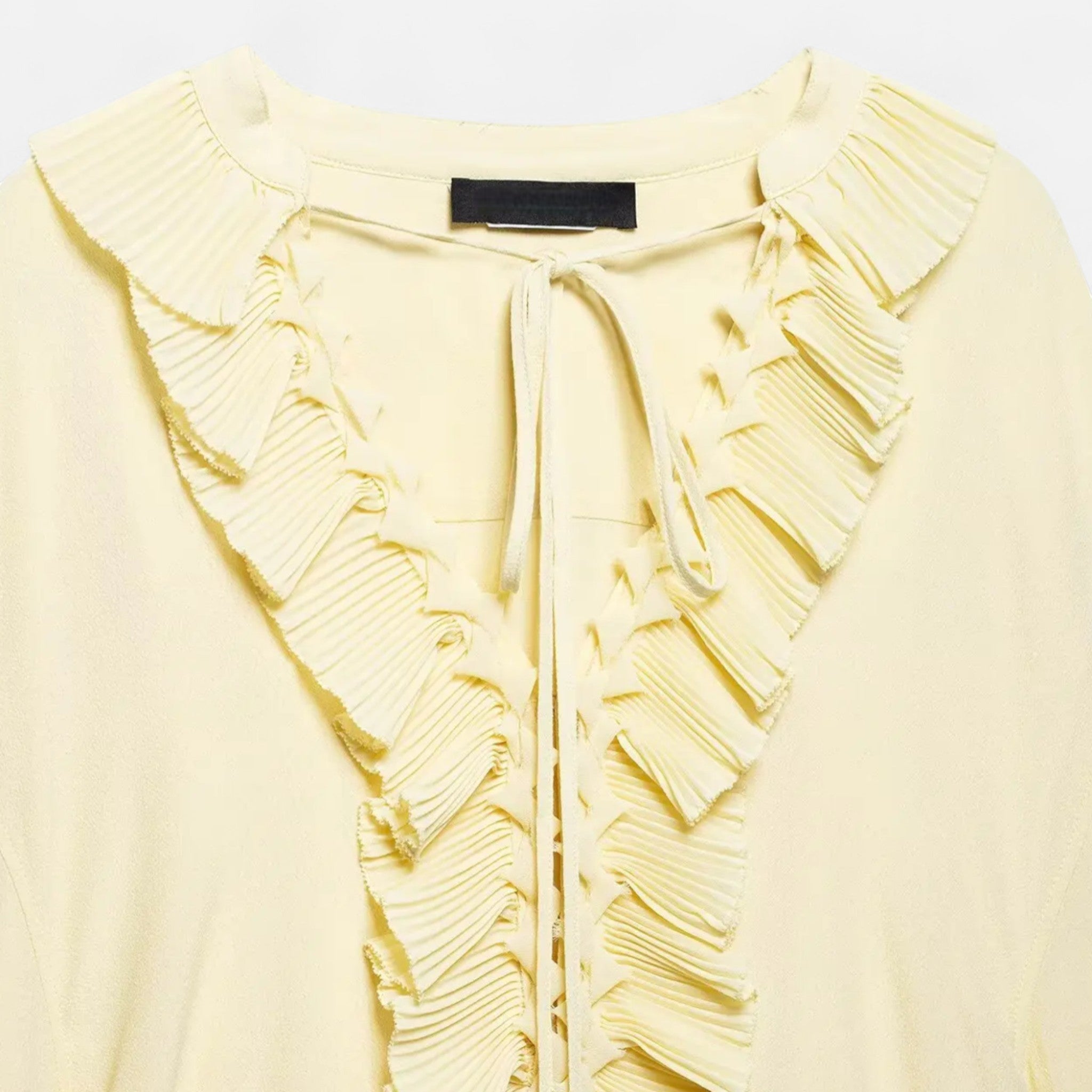 Fiventa | Women’s Ruffled Tie-Front Blouse in Marigold Yellow