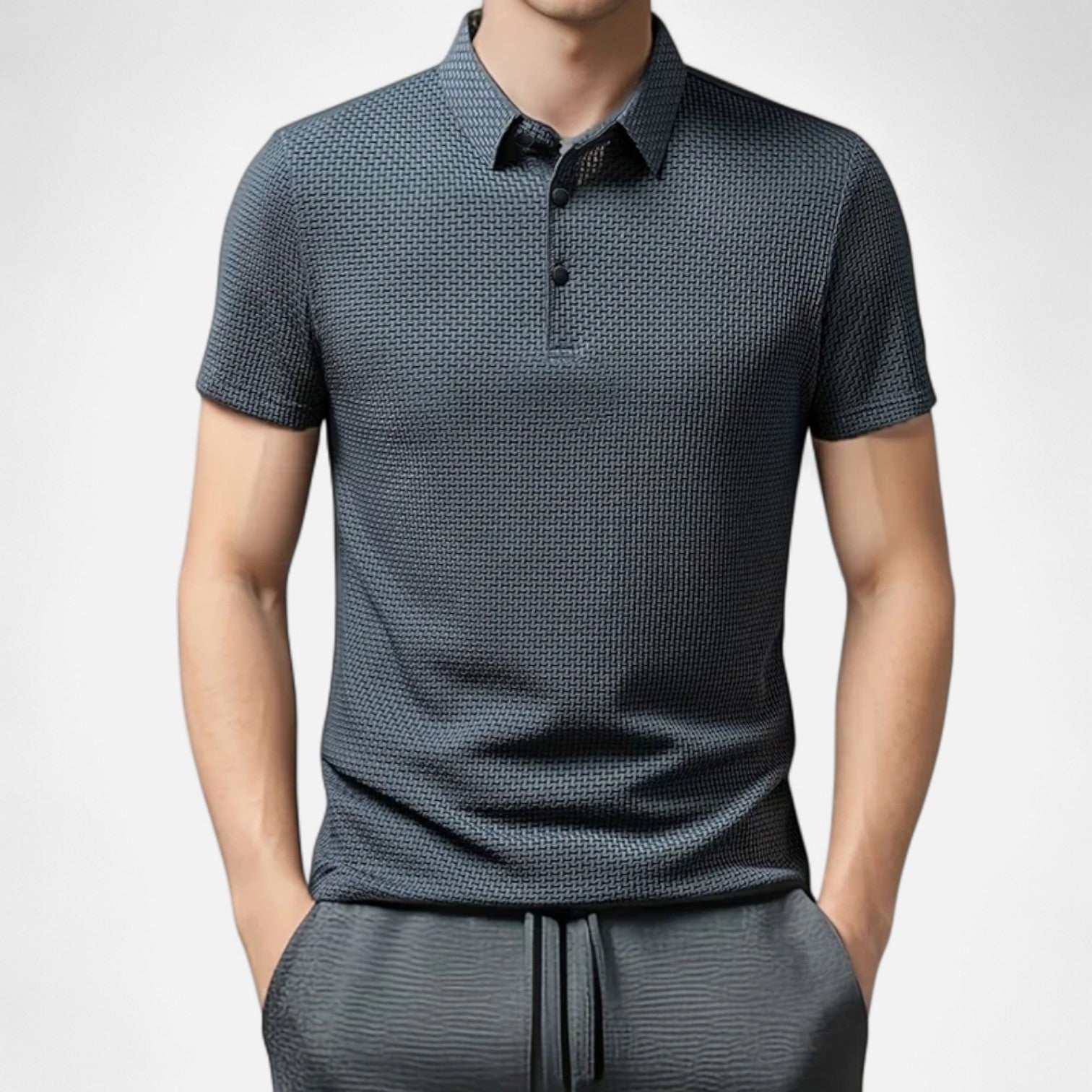 Fiventa | Men’s Summer Polo Shirt in Bone Weave Texture