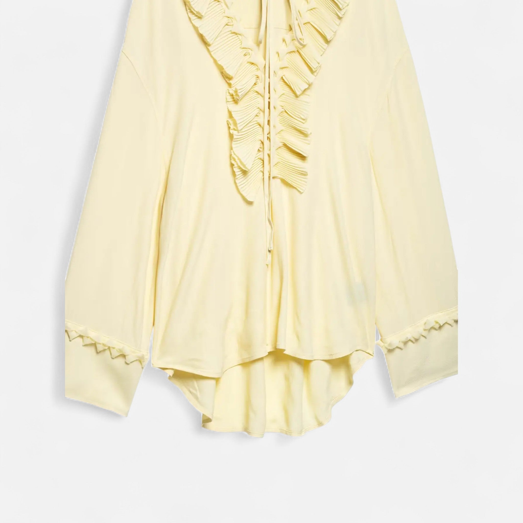 Fiventa | Women’s Ruffled Tie-Front Blouse in Marigold Yellow