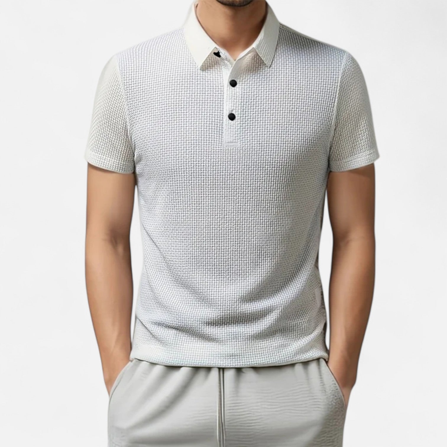 Fiventa | Men’s Summer Polo Shirt in Bone Weave Texture