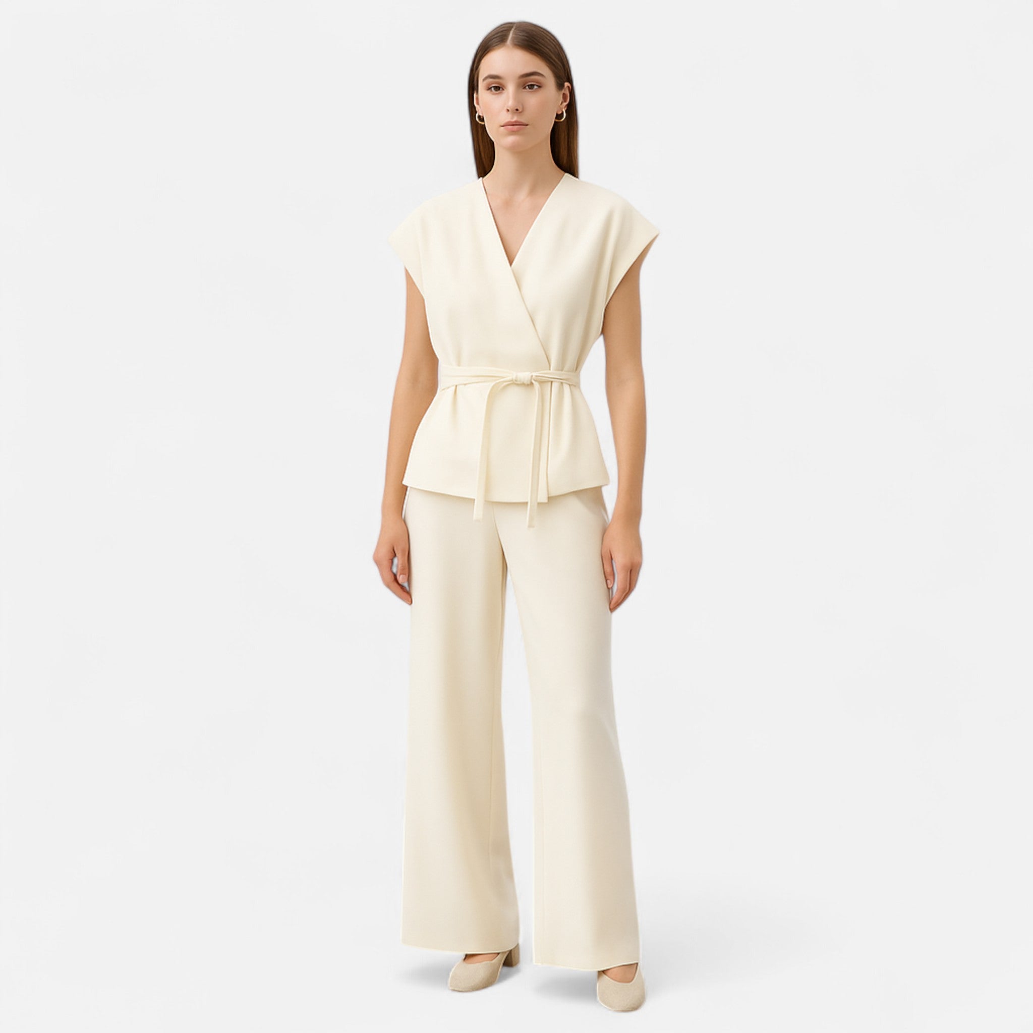Fiventa | Women’s V-Neck Suit Set with Straight-Leg Trousers