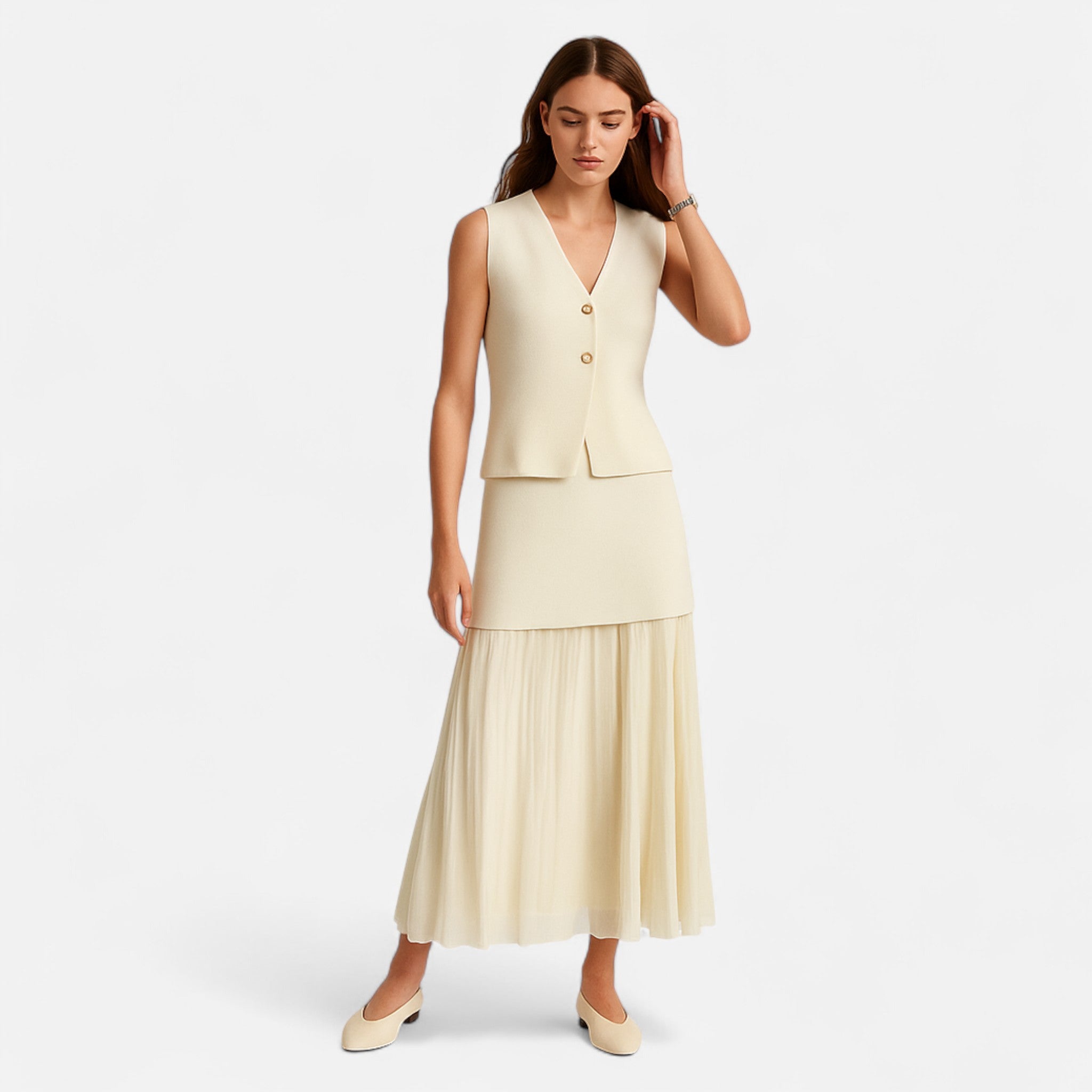 Fiventa | Women’s Knitted Vest & High-Waist Skirt Set