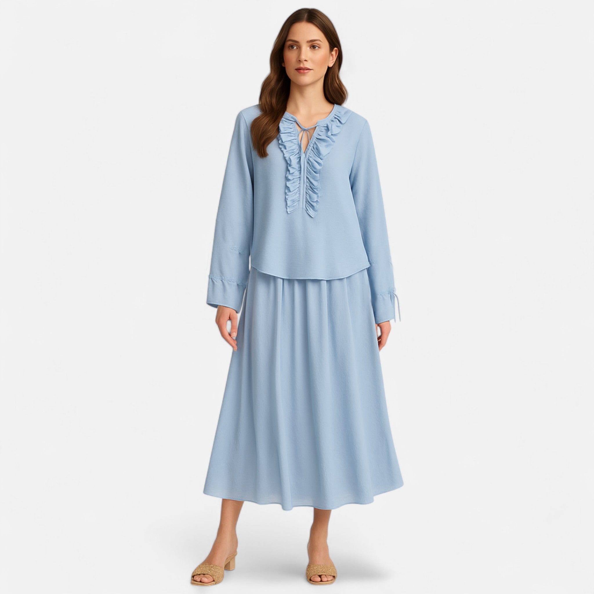 Fiventa | Women’s Ruffled Tie-Front Blouse in Marigold Yellow