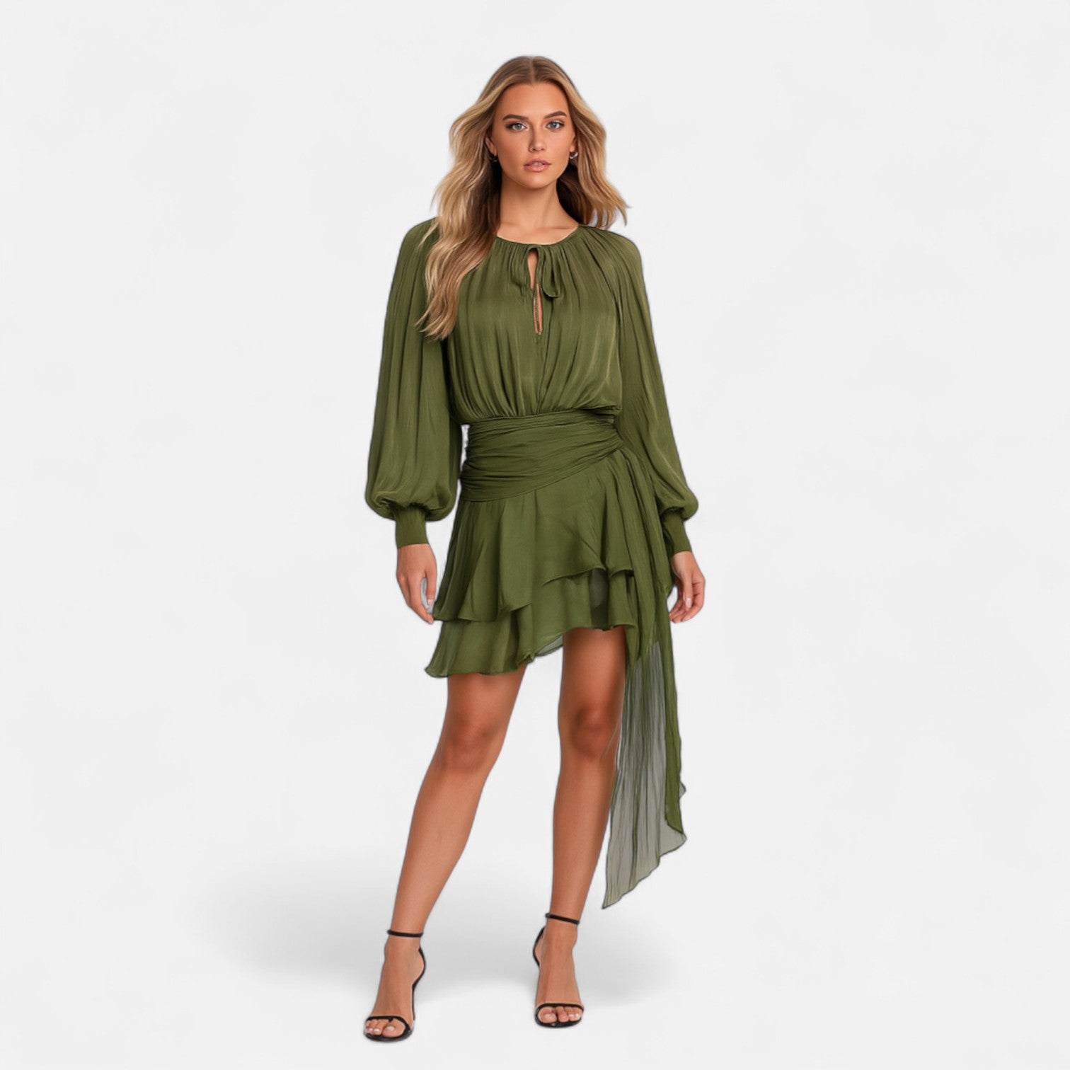 Fiventa | Women’s Draped Silk-Effect Blouse Dress with Waist Tie