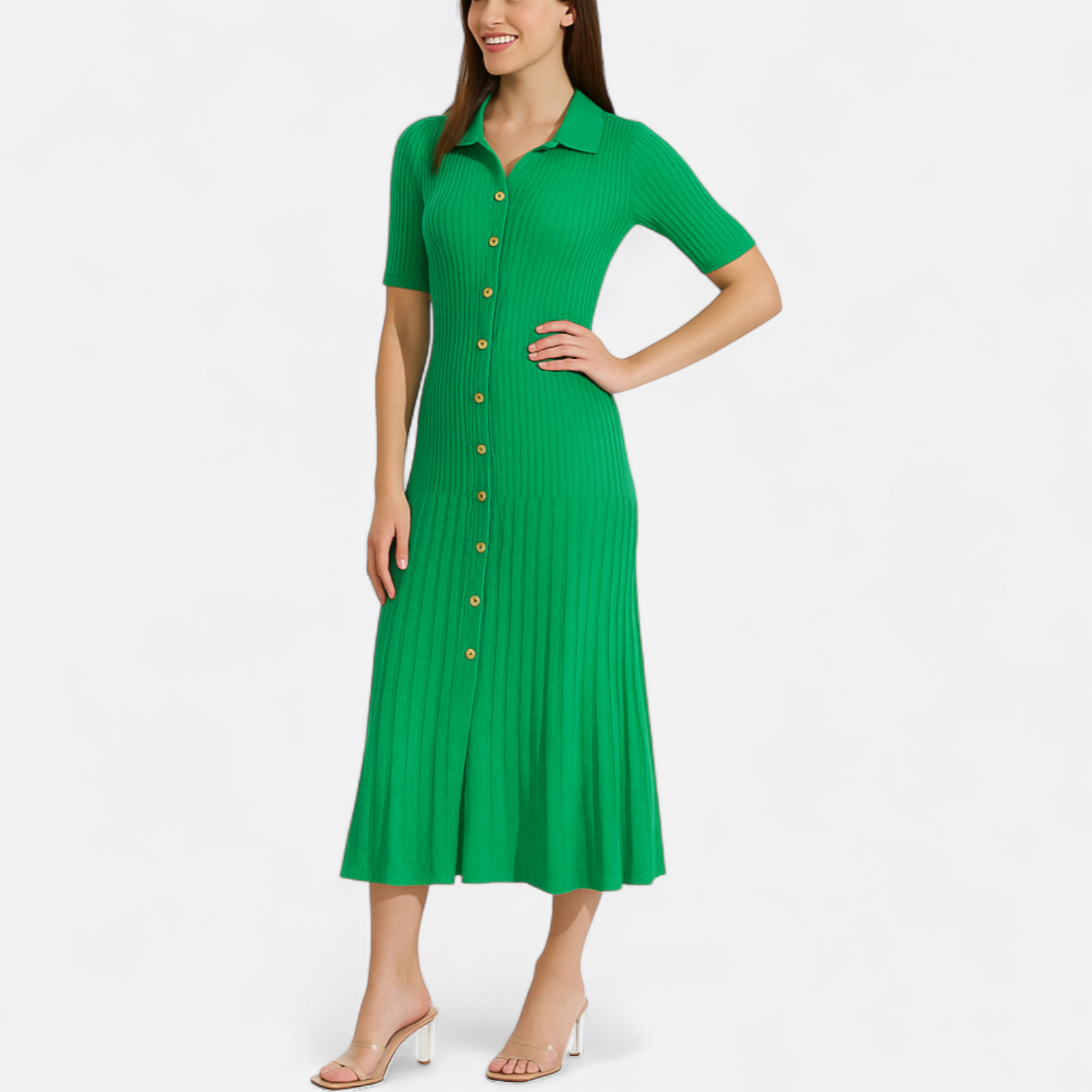 Fiventa | Women’s Elegant Patchwork Knit Dress in Riviera Length