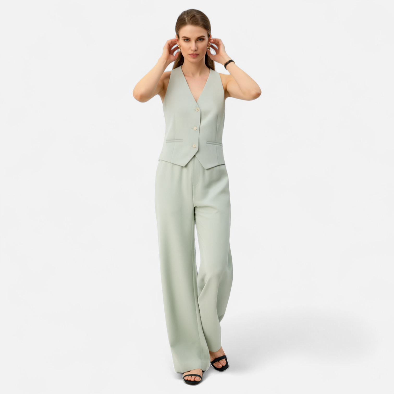 Fiventa | Women’s Tailored Vest & Wide-Leg Pants Suit