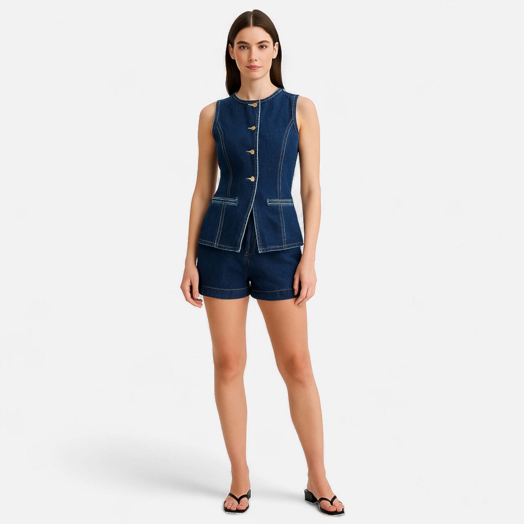 Fiventa | Women’s Long Denim Vest with Back Slit