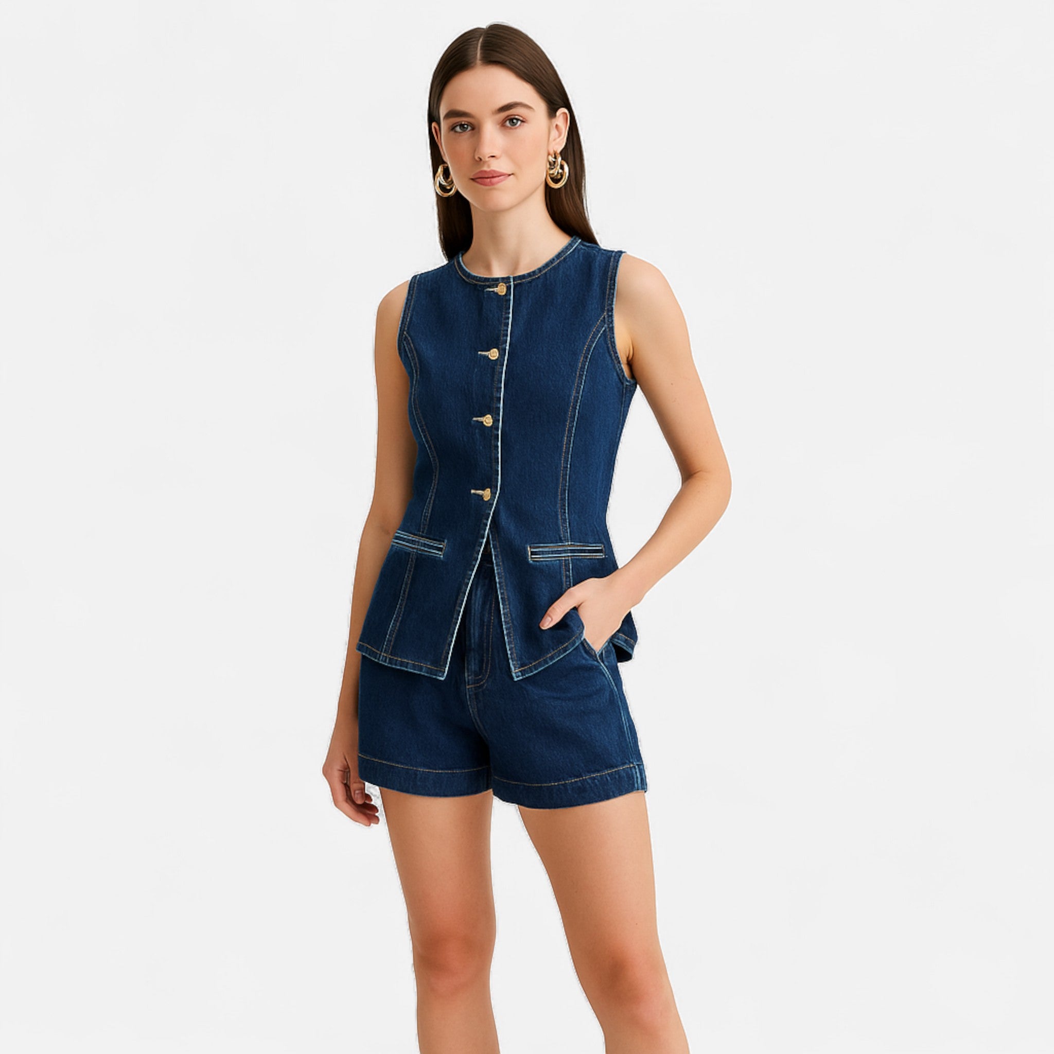 Fiventa | Women’s Long Denim Vest with Back Slit