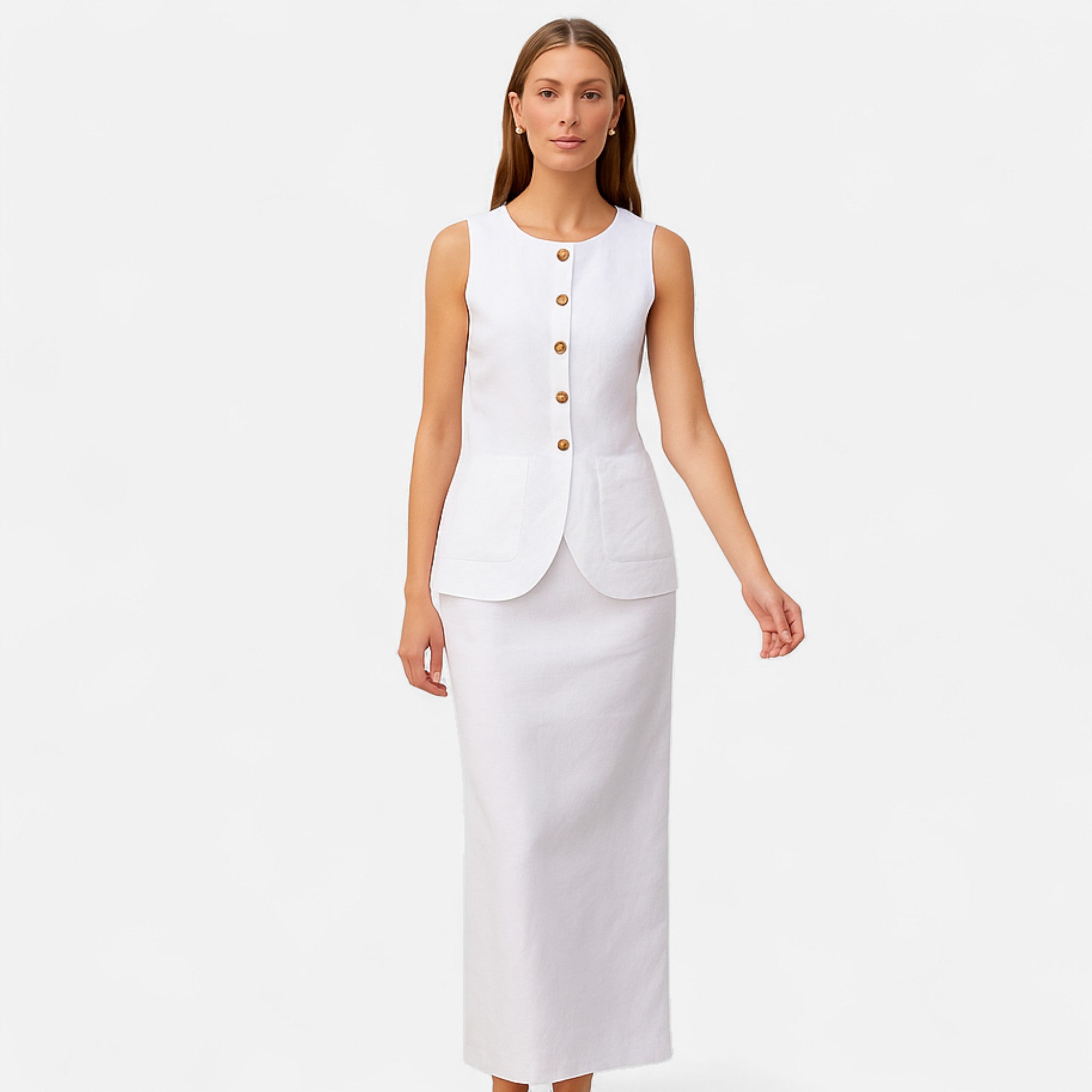 Fiventa | Women’s Cotton-Linen Vest & Maxi Skirt Set