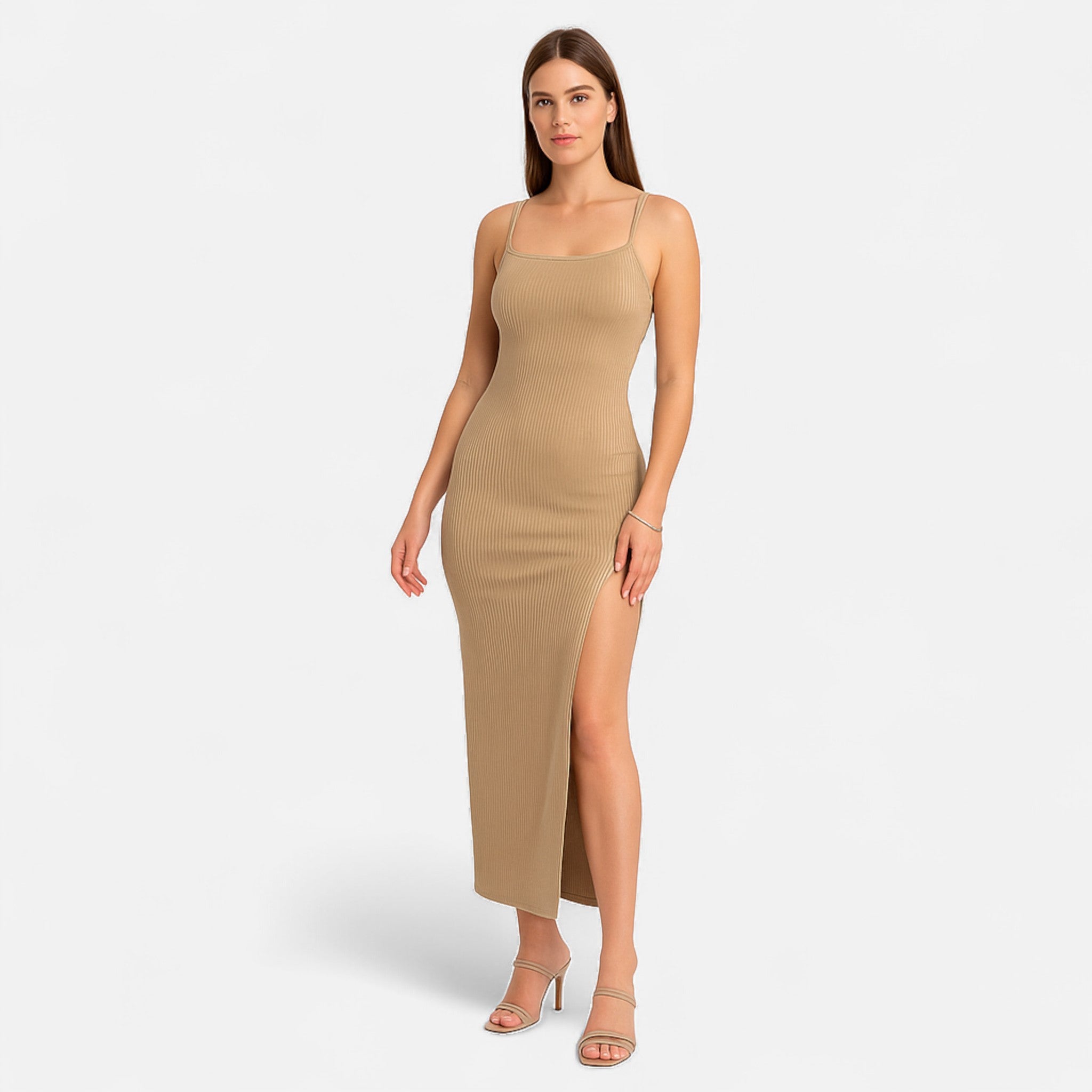 Fiventa | Women’s Black Halter Bodycon Dress with Side Split