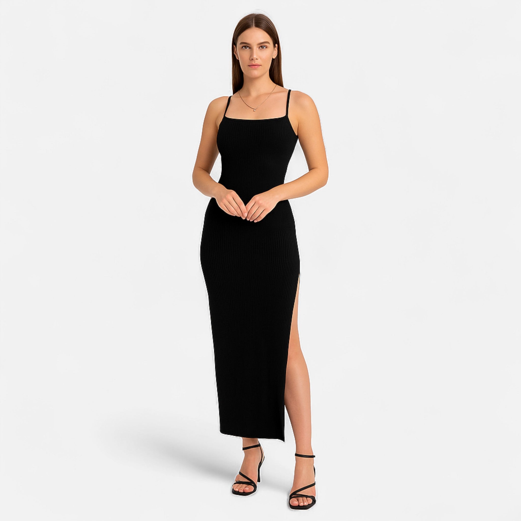Fiventa | Women’s Black Halter Bodycon Dress with Side Split